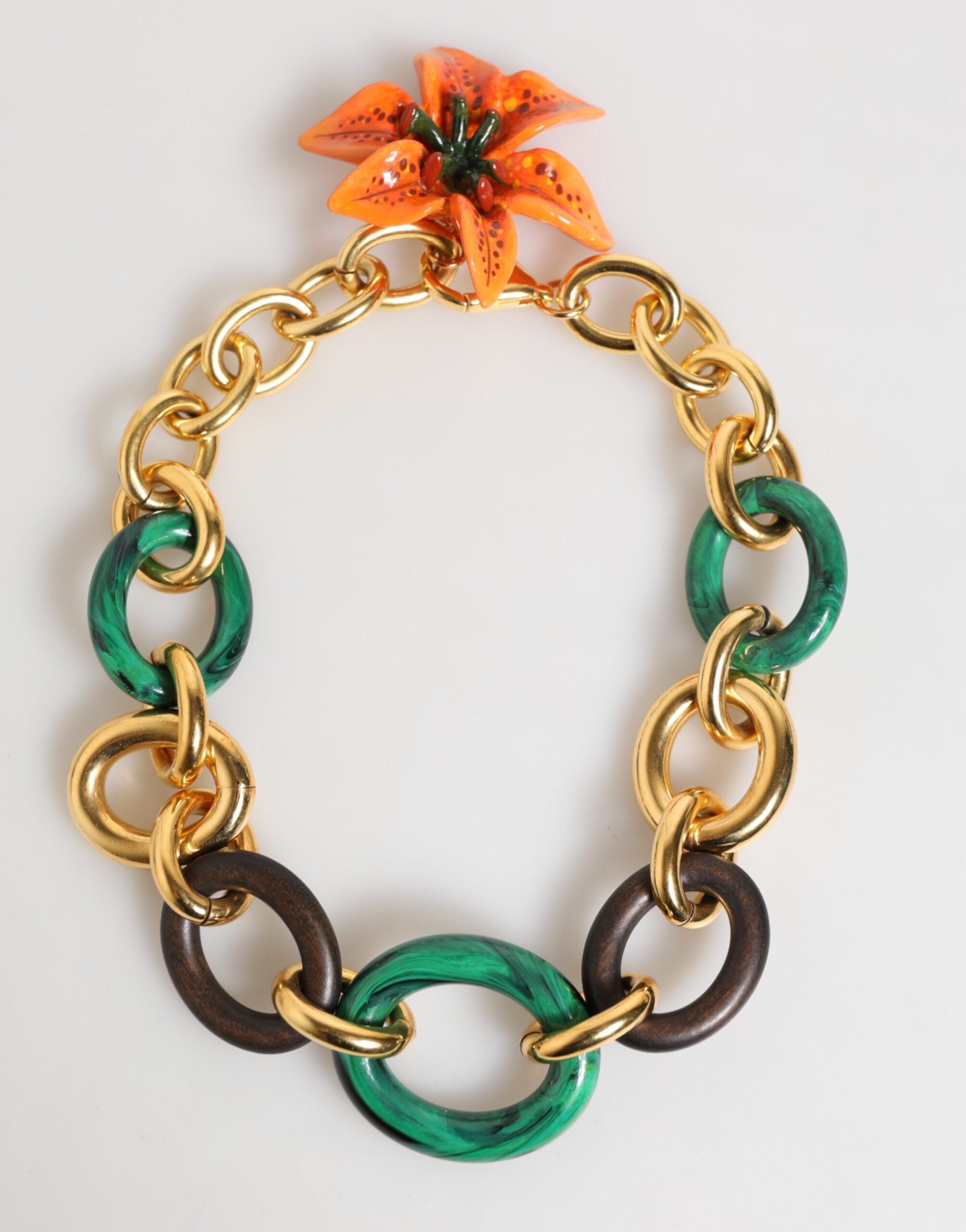 Multicolor Gold Brass Tiger Lily Floral Chai Necklace - ventzia