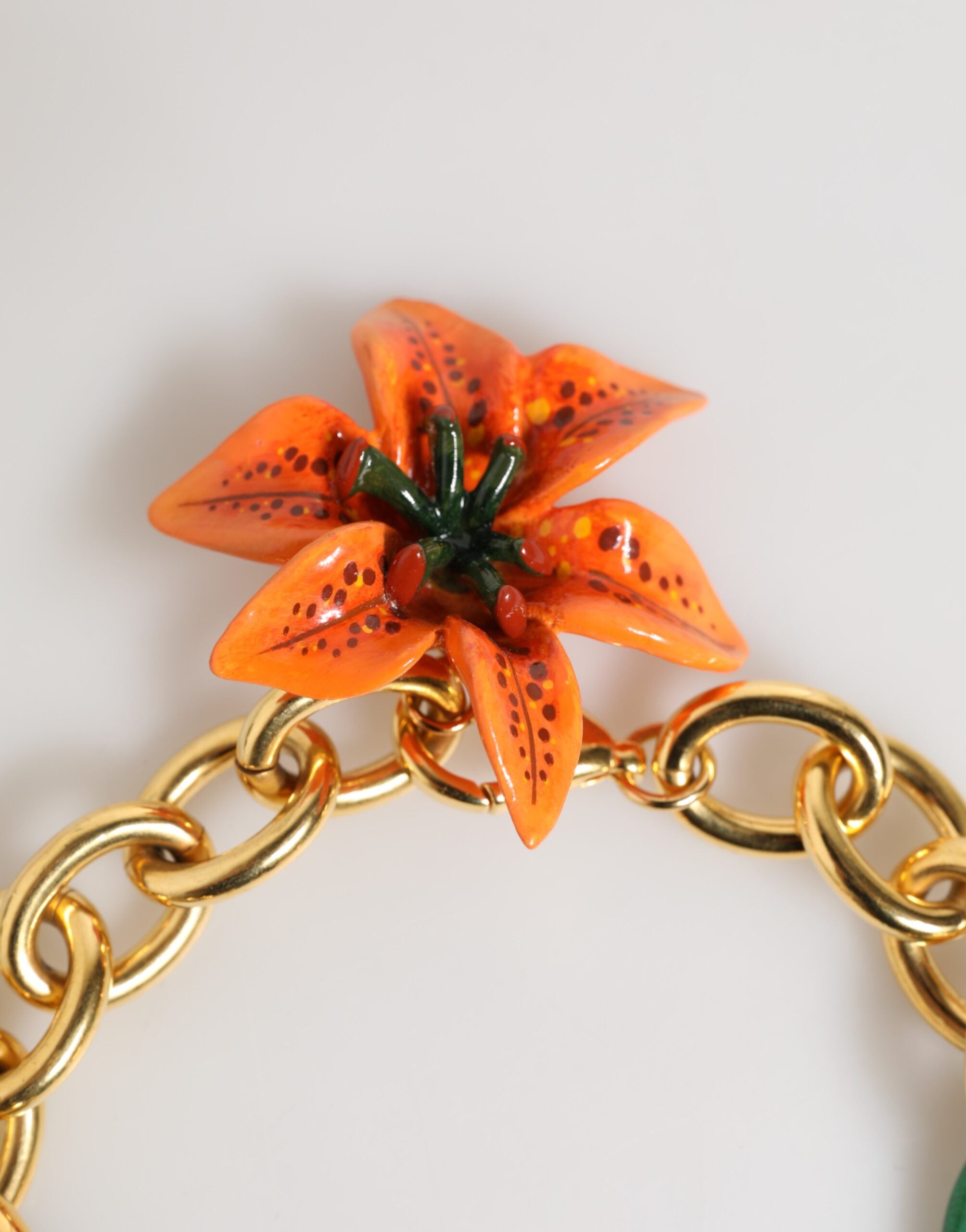 Multicolor Gold Brass Tiger Lily Floral Chai Necklace - ventzia