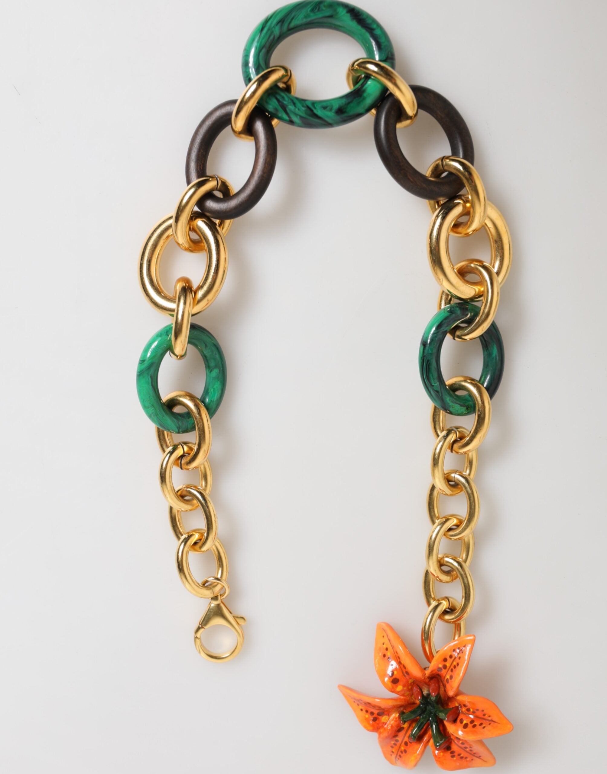 Multicolor Gold Brass Tiger Lily Floral Chai Necklace - ventzia