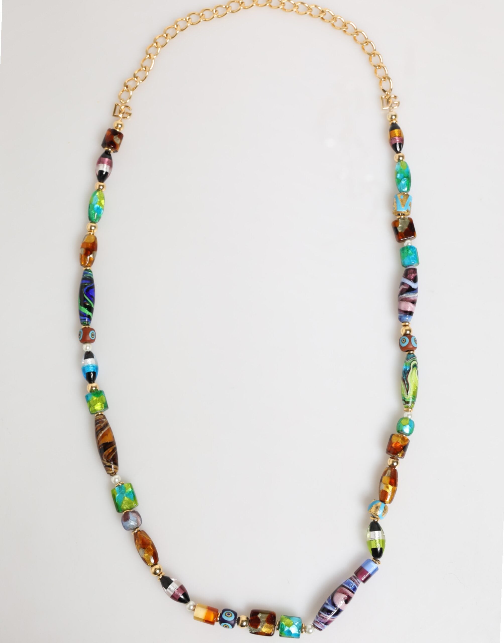 Multicolor Murano Glass Beads Gold Chain Jewelry Necklace - ventzia