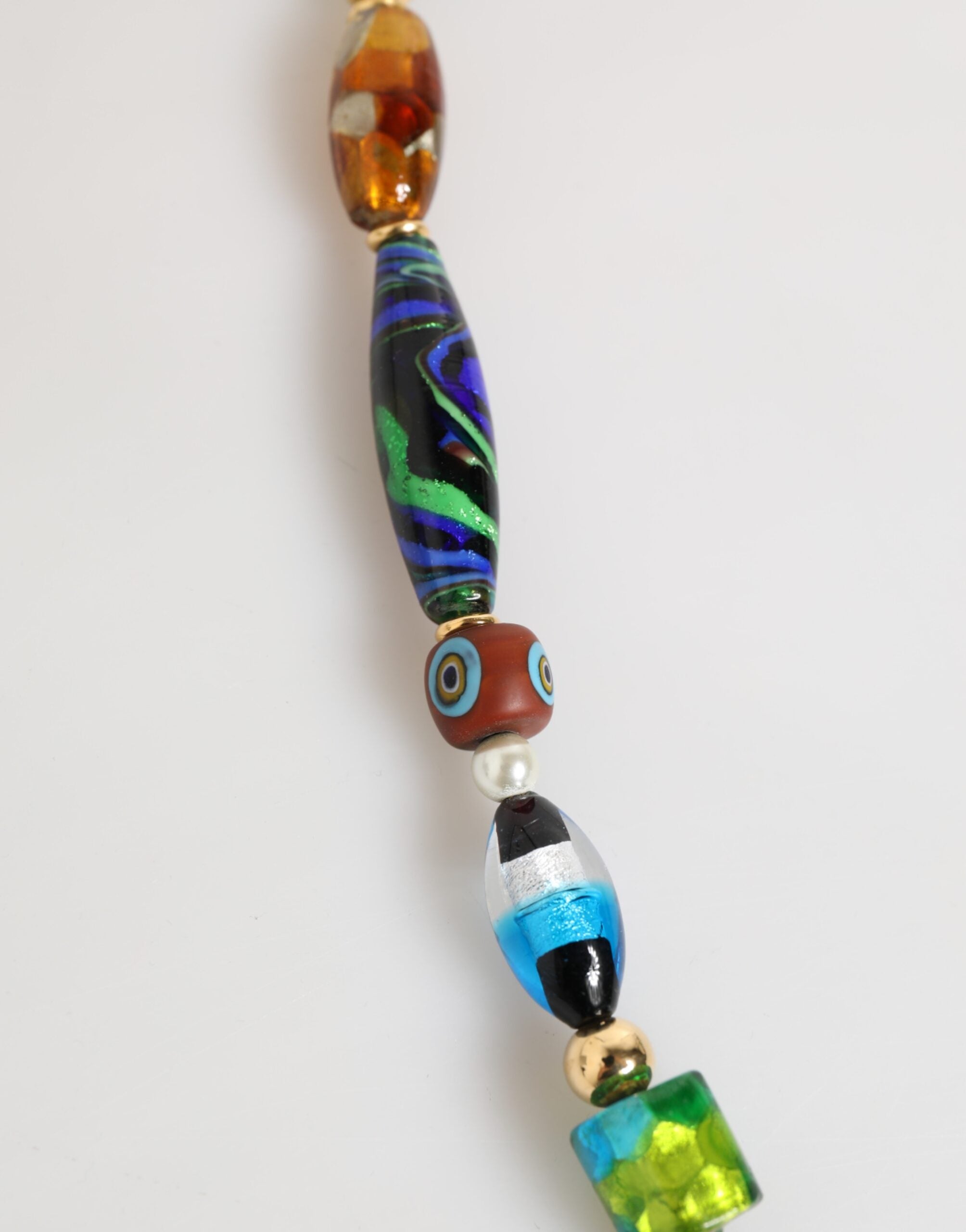 Multicolor Murano Glass Beads Gold Chain Jewelry Necklace - ventzia