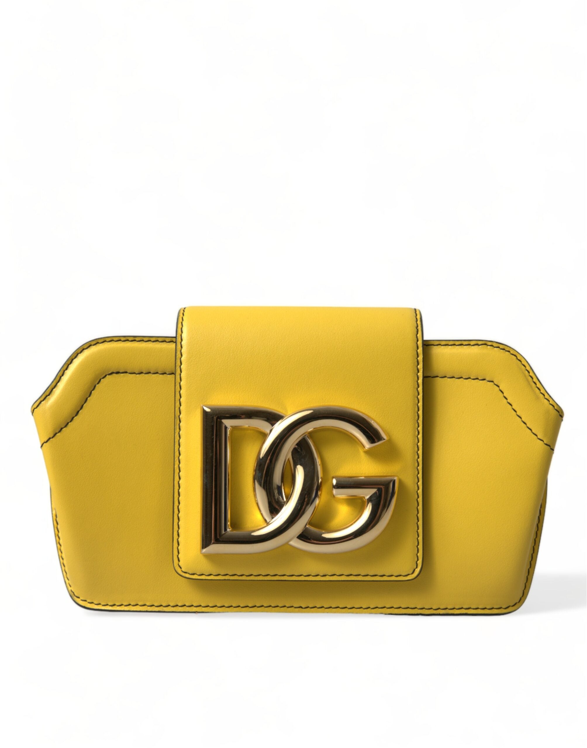 Yellow Smooth Leather DG Logo Clutch Crossbody Case Bag - ventzia