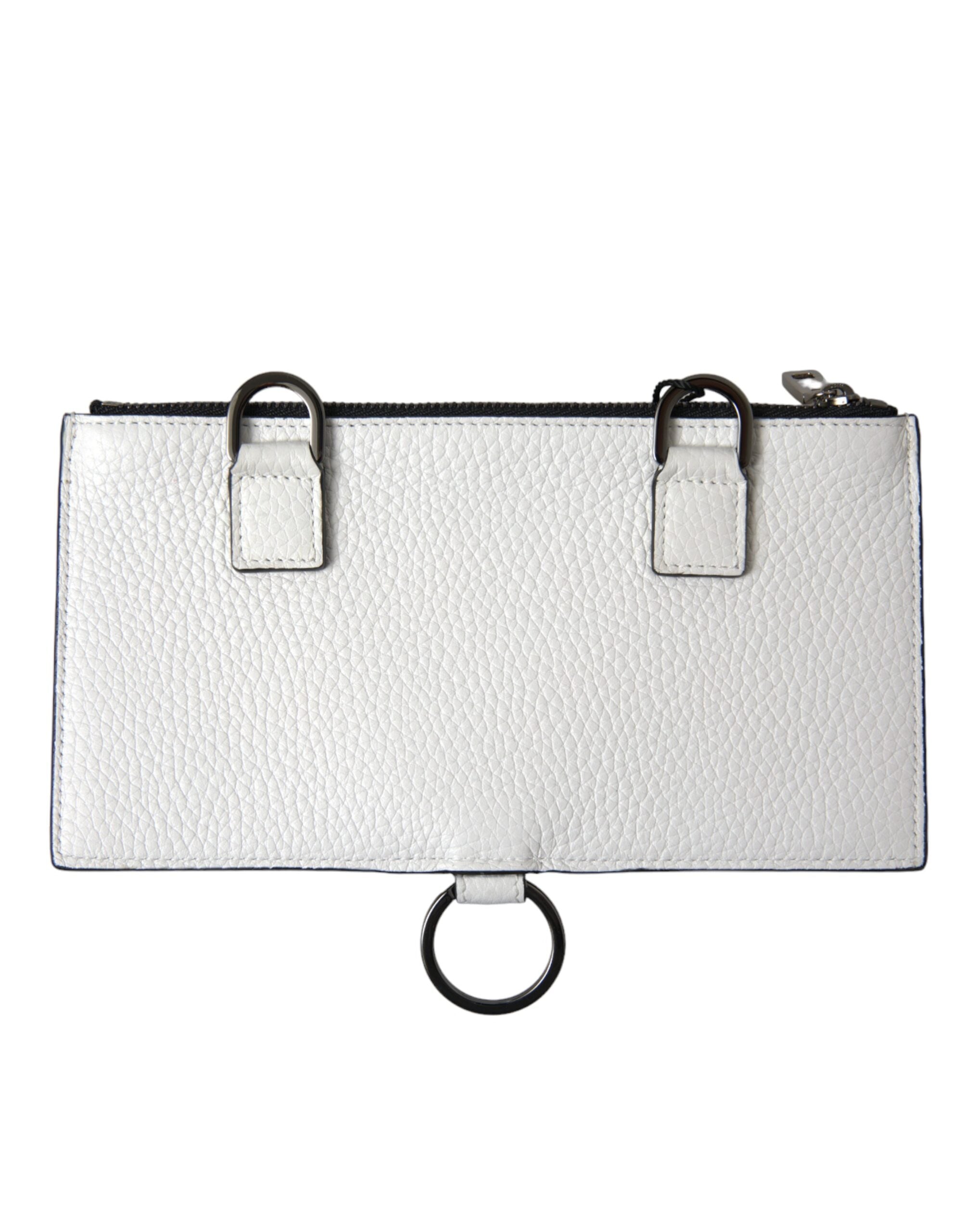 White Calfskin Leather Large Crossbody Card Holder Wallet - ventzia