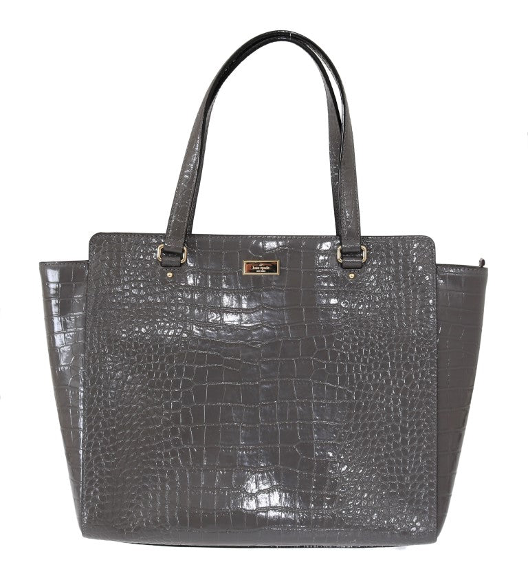 Grey Croc Embossed Leather Elissa Bristol Drive Tote Handbag Bag - ventzia