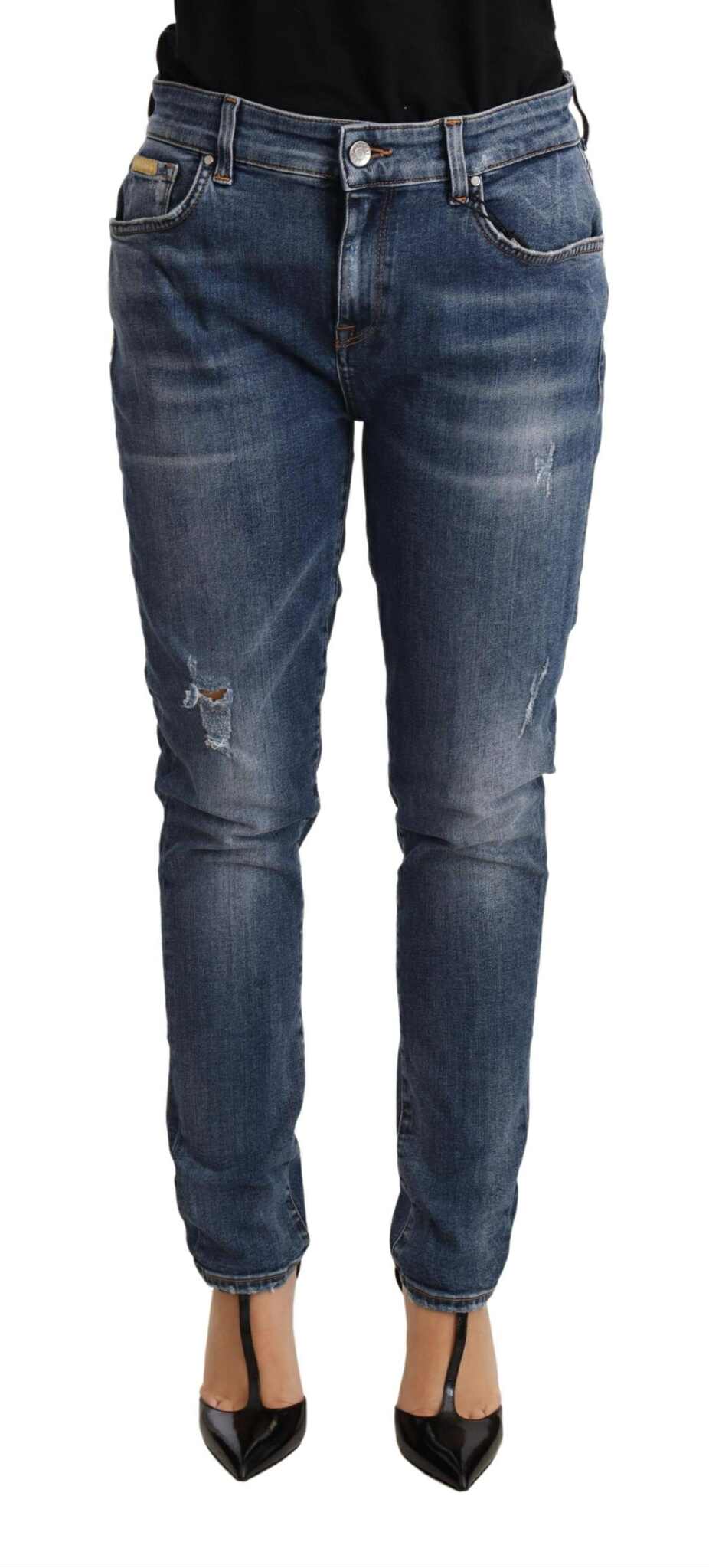 Blue Distressed Slim Fit Denim Pants Jeans - ventzia
