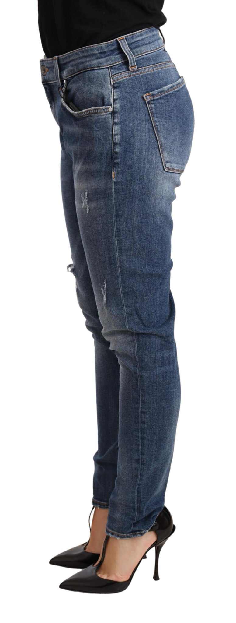 Blue Distressed Slim Fit Denim Pants Jeans - ventzia