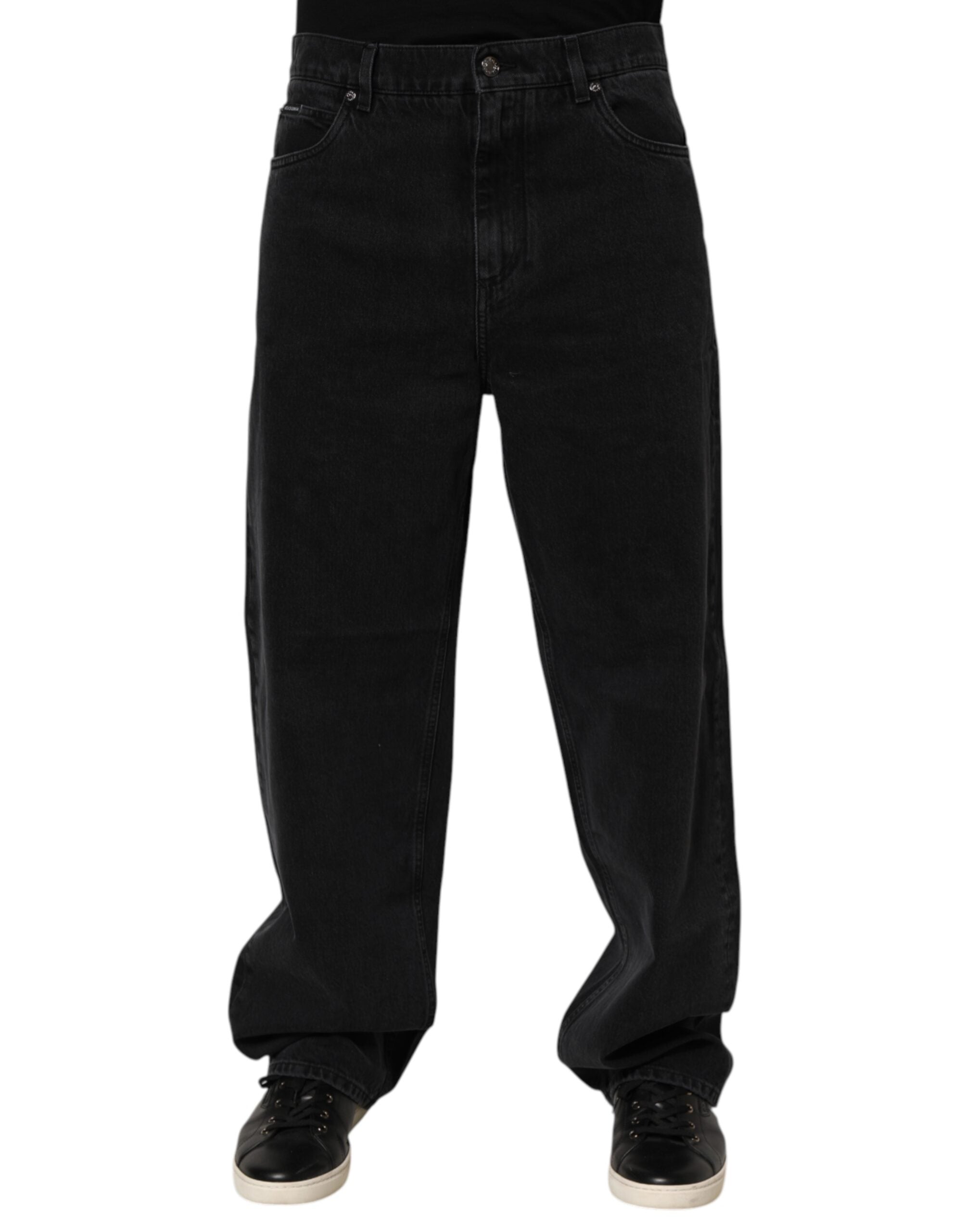 Black Denim Wide Leg Relaxed Fit Pants Jeans - ventzia