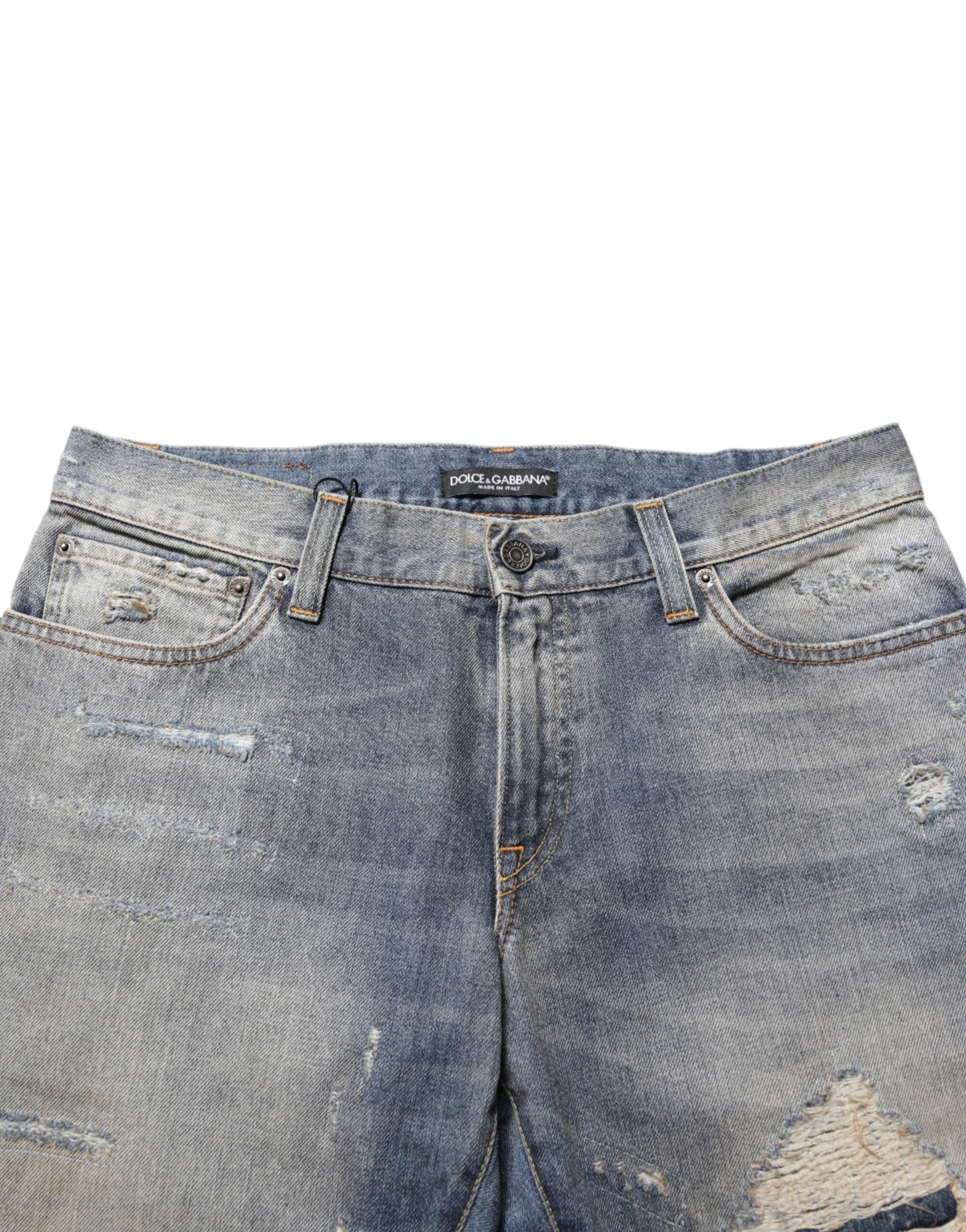 Blue Distressed Denim Slim Fit Pants Jeans - ventzia