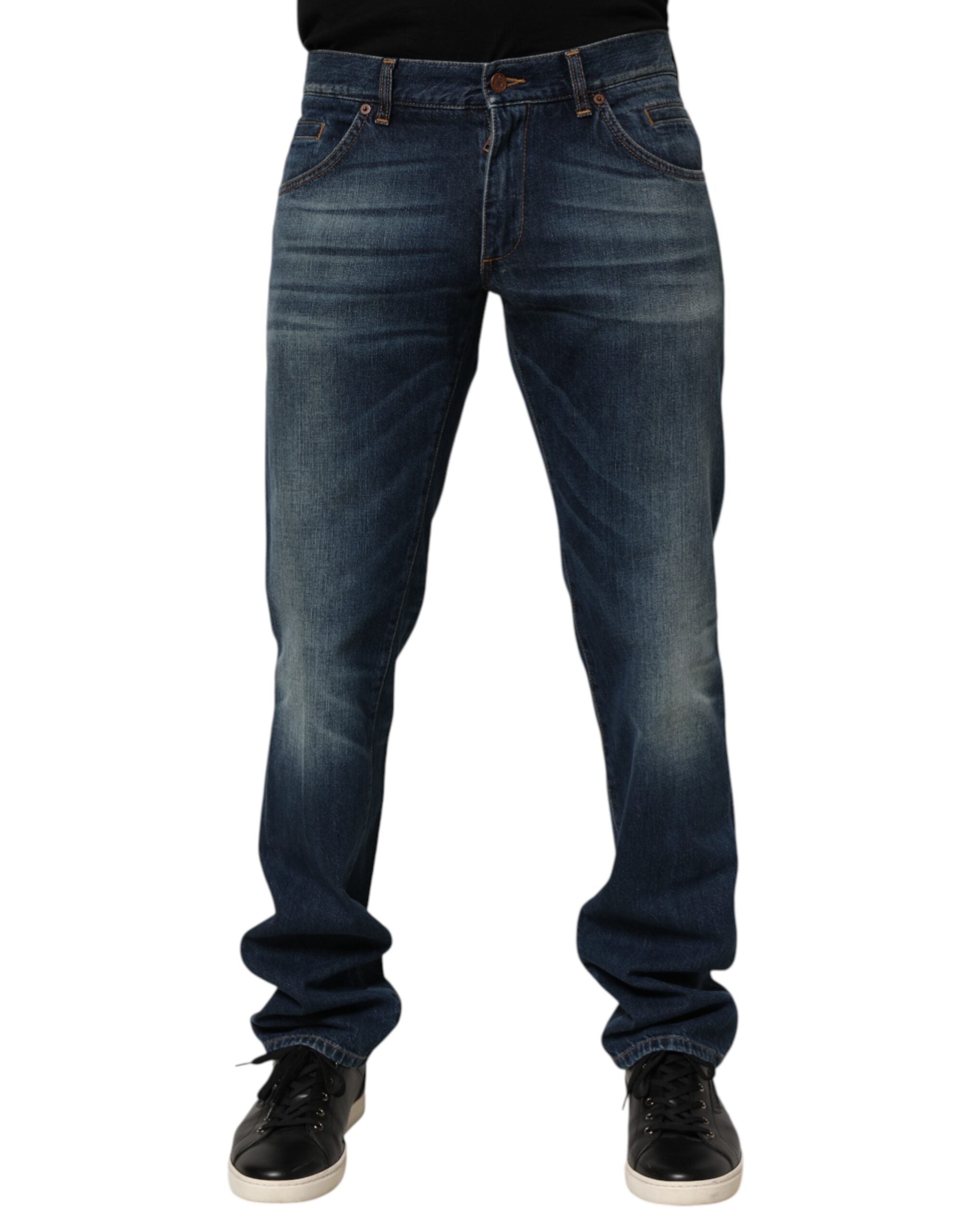 Dark Blue Washed Cotton Skinny Men Denim Jeans - ventzia