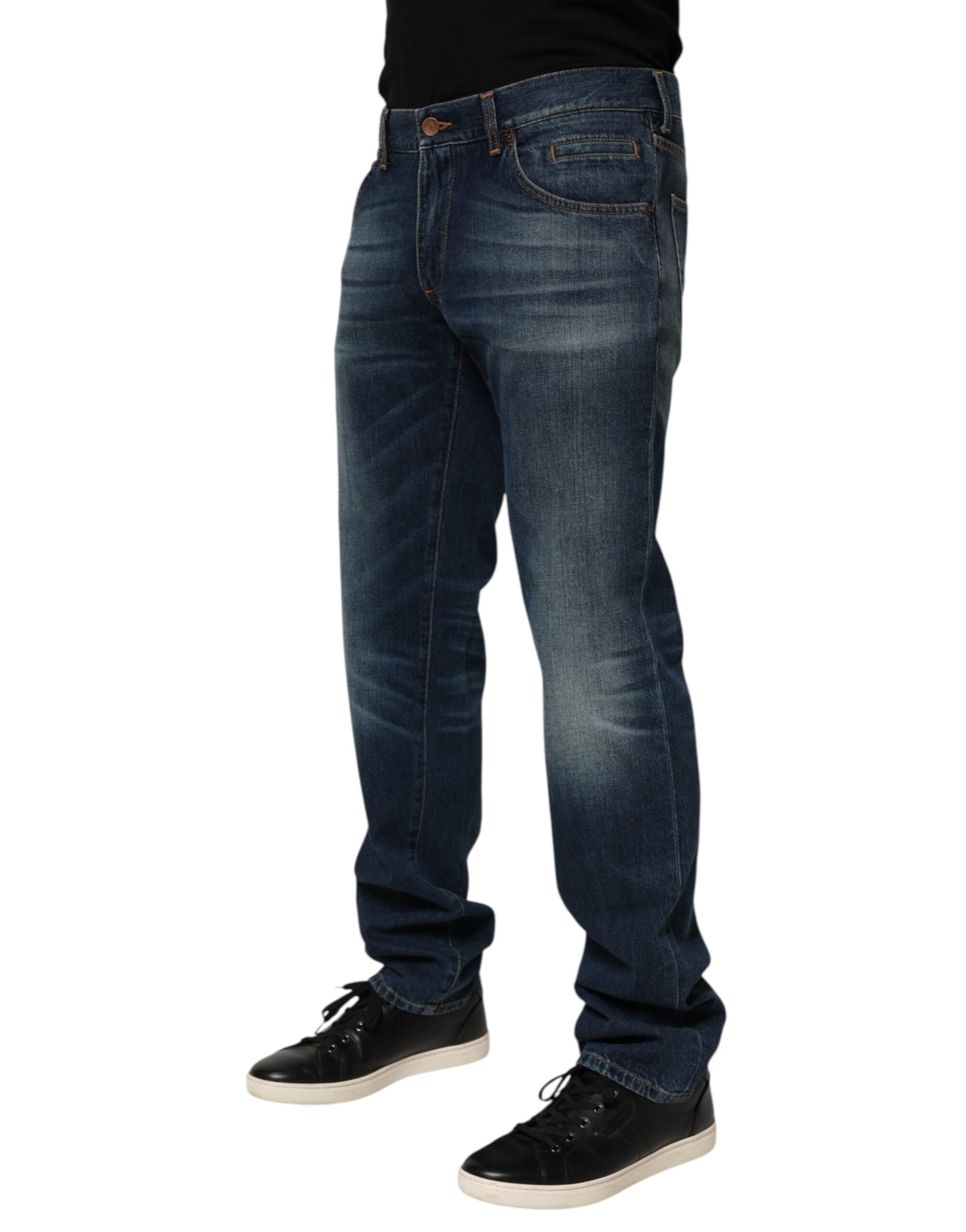 Dark Blue Washed Cotton Skinny Men Denim Jeans - ventzia