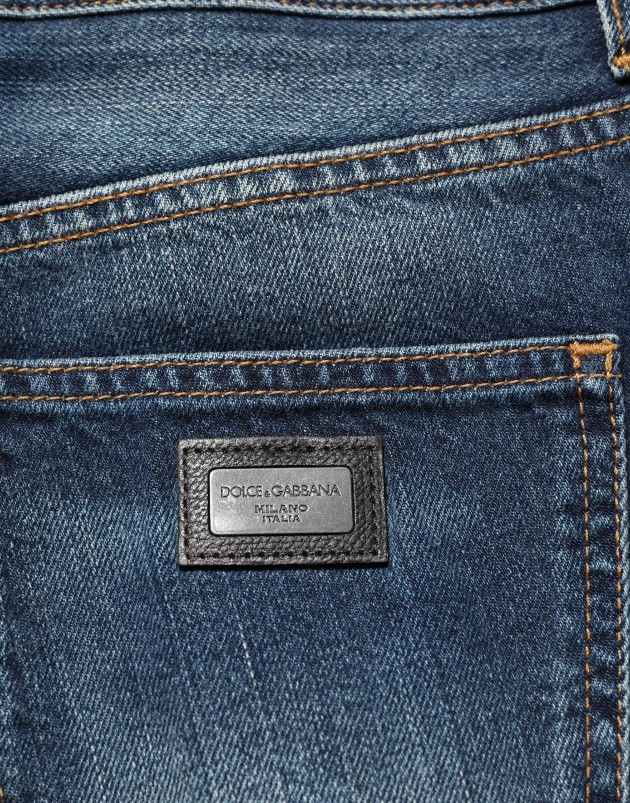 Dark Blue Washed Cotton Skinny Men Denim Jeans - ventzia