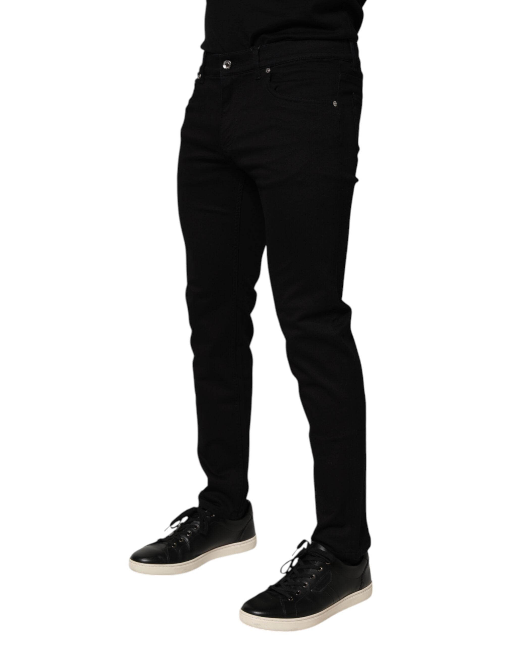 Black Cotton Blend Skinny Men Trouser Pants - ventzia