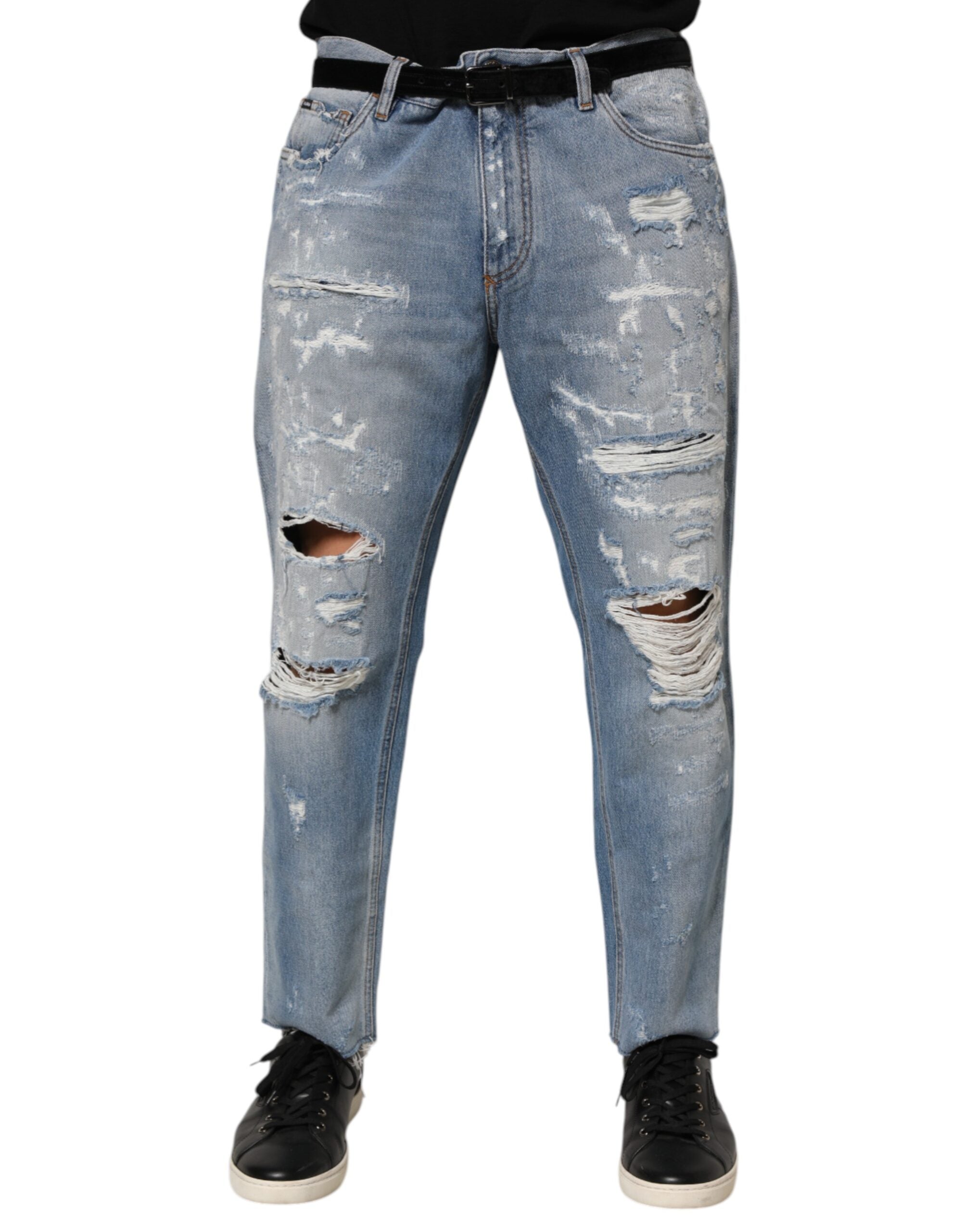 Blue Distressed Ripped Denim Pants Jeans - ventzia