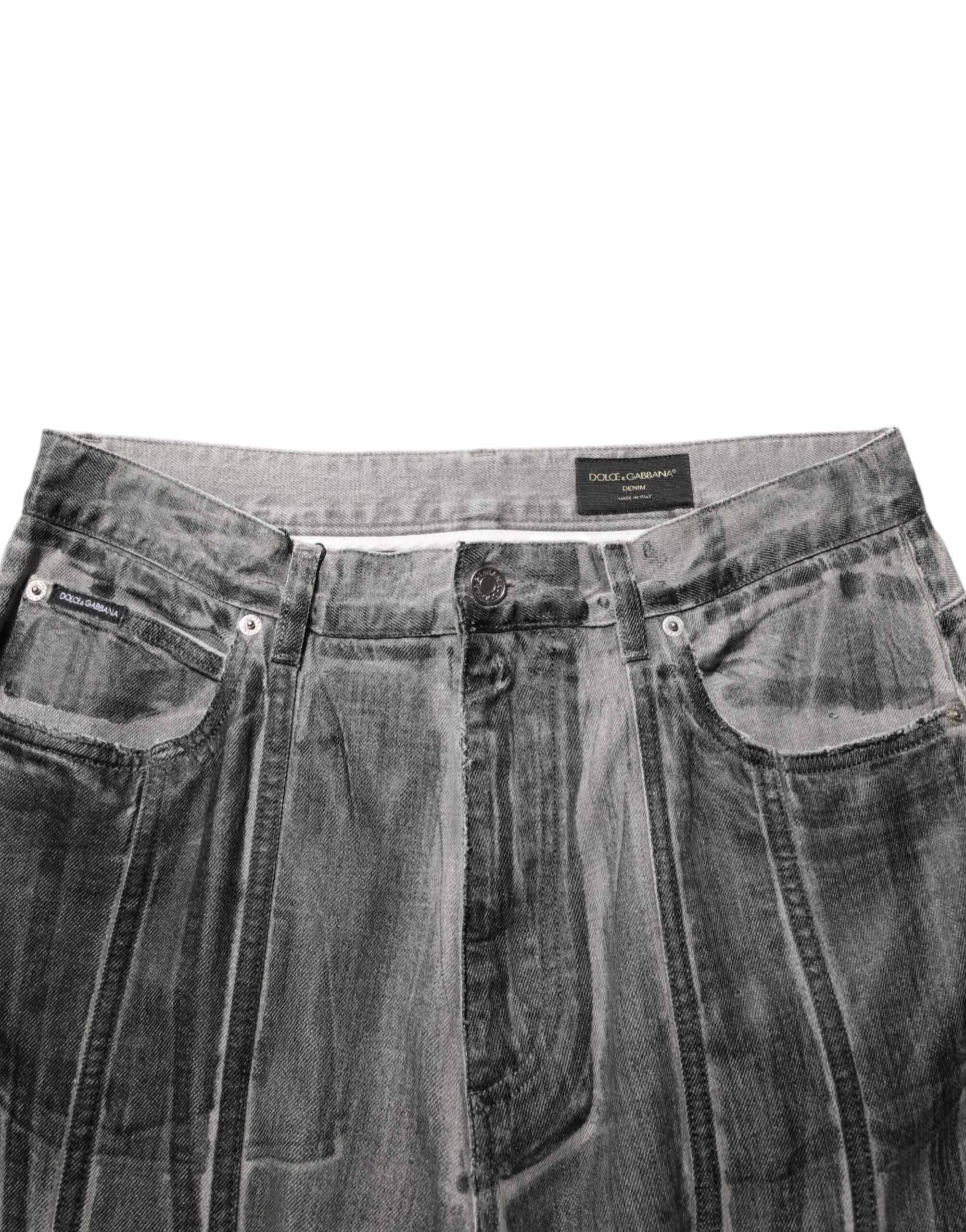 Black Grey Graphic Print Denim Pants Jeans - ventzia