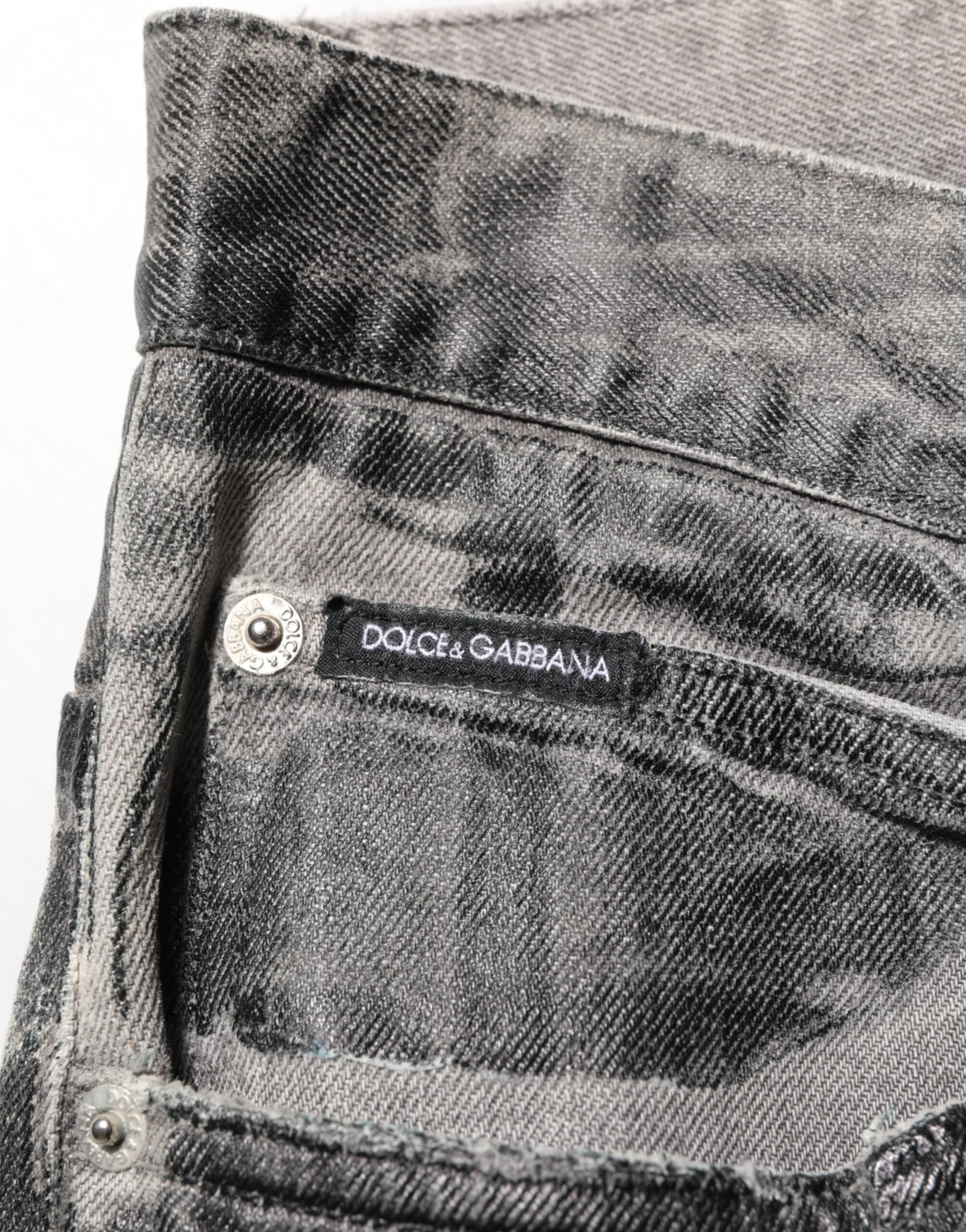 Black Grey Graphic Print Denim Pants Jeans - ventzia
