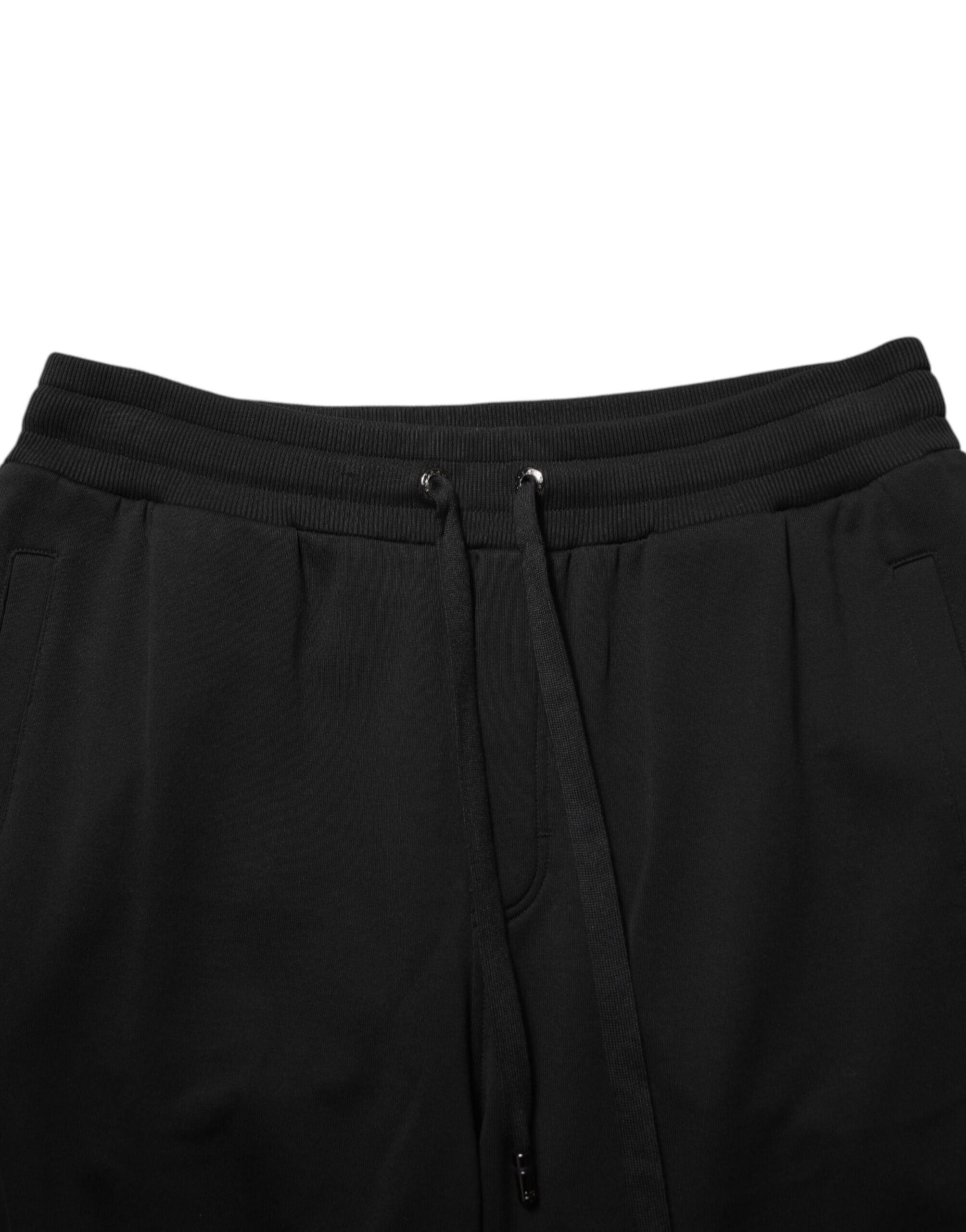 Black Cotton Drawstring Logo Sweatpants Pants - ventzia