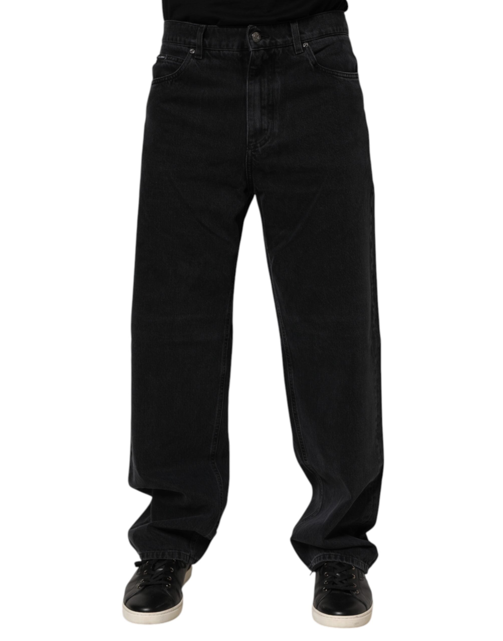 Black Cotton Logo Men Mid Waist Denim Jeans - ventzia