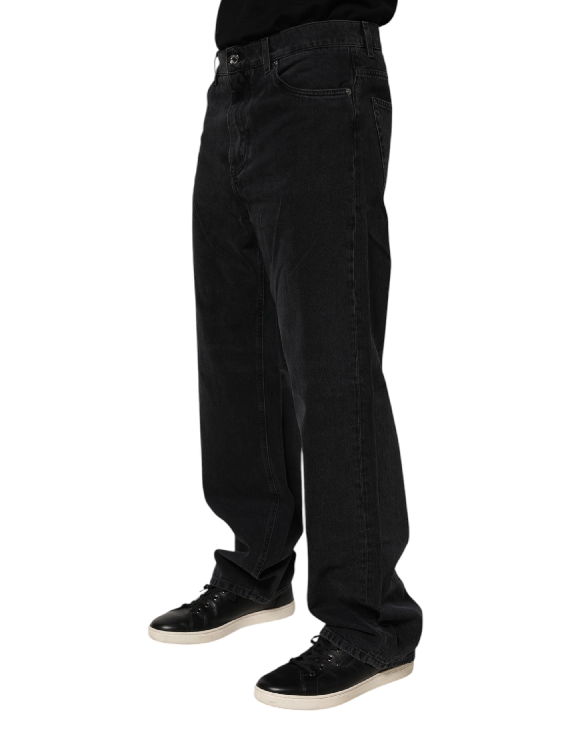 Black Cotton Logo Men Mid Waist Denim Jeans - ventzia