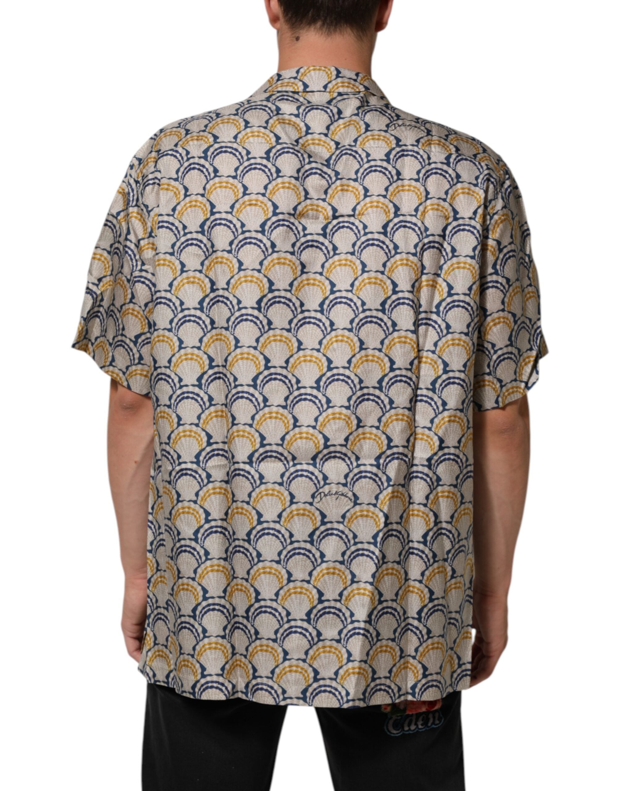 Cream Cotton Silk Hawaii Scallop Shell Print Shirt - ventzia