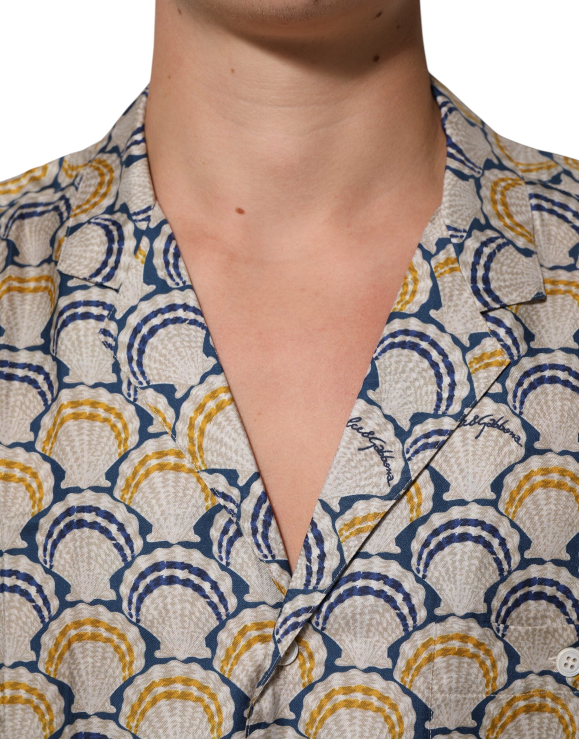 Cream Cotton Silk Hawaii Scallop Shell Print Shirt - ventzia