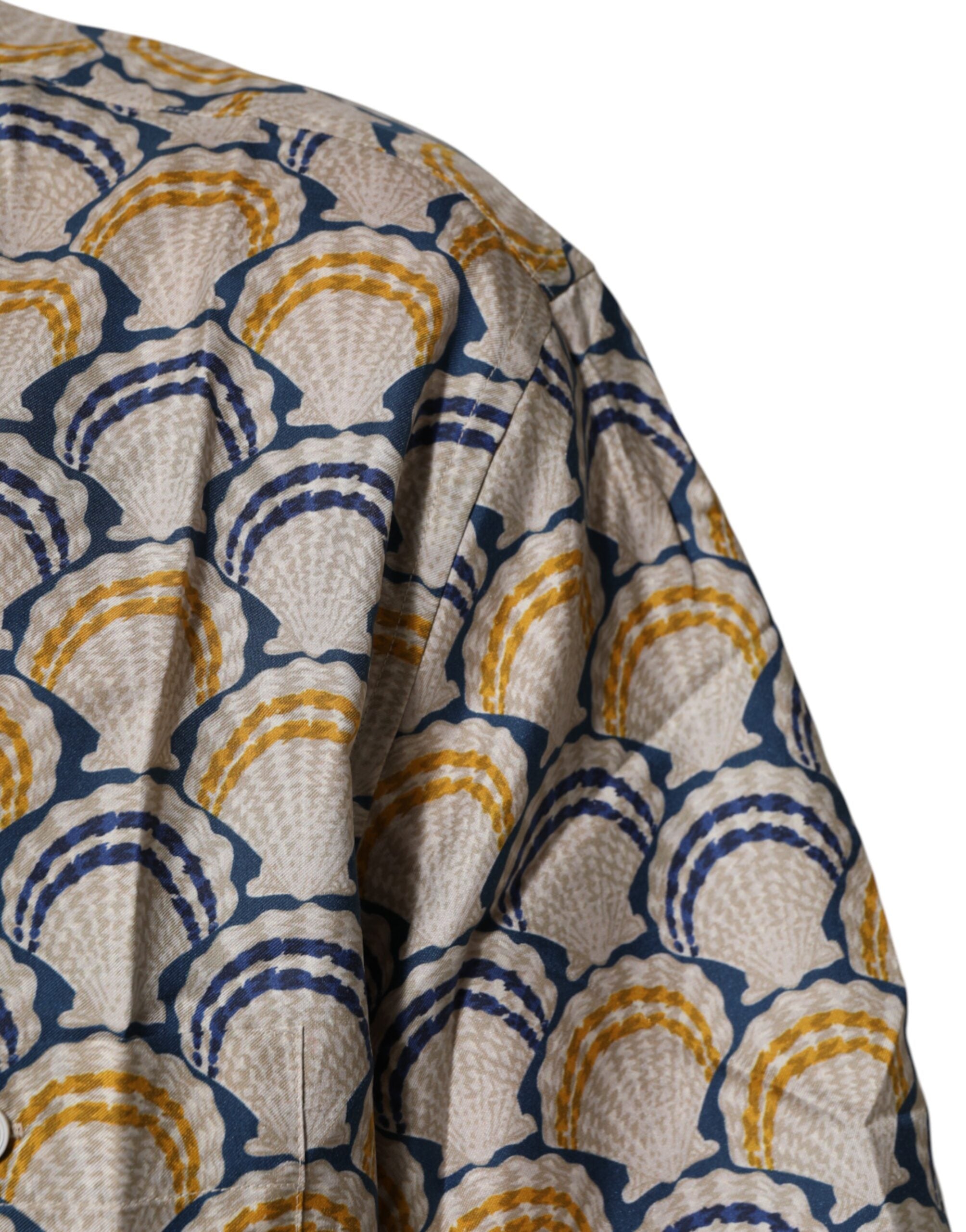 Cream Cotton Silk Hawaii Scallop Shell Print Shirt - ventzia