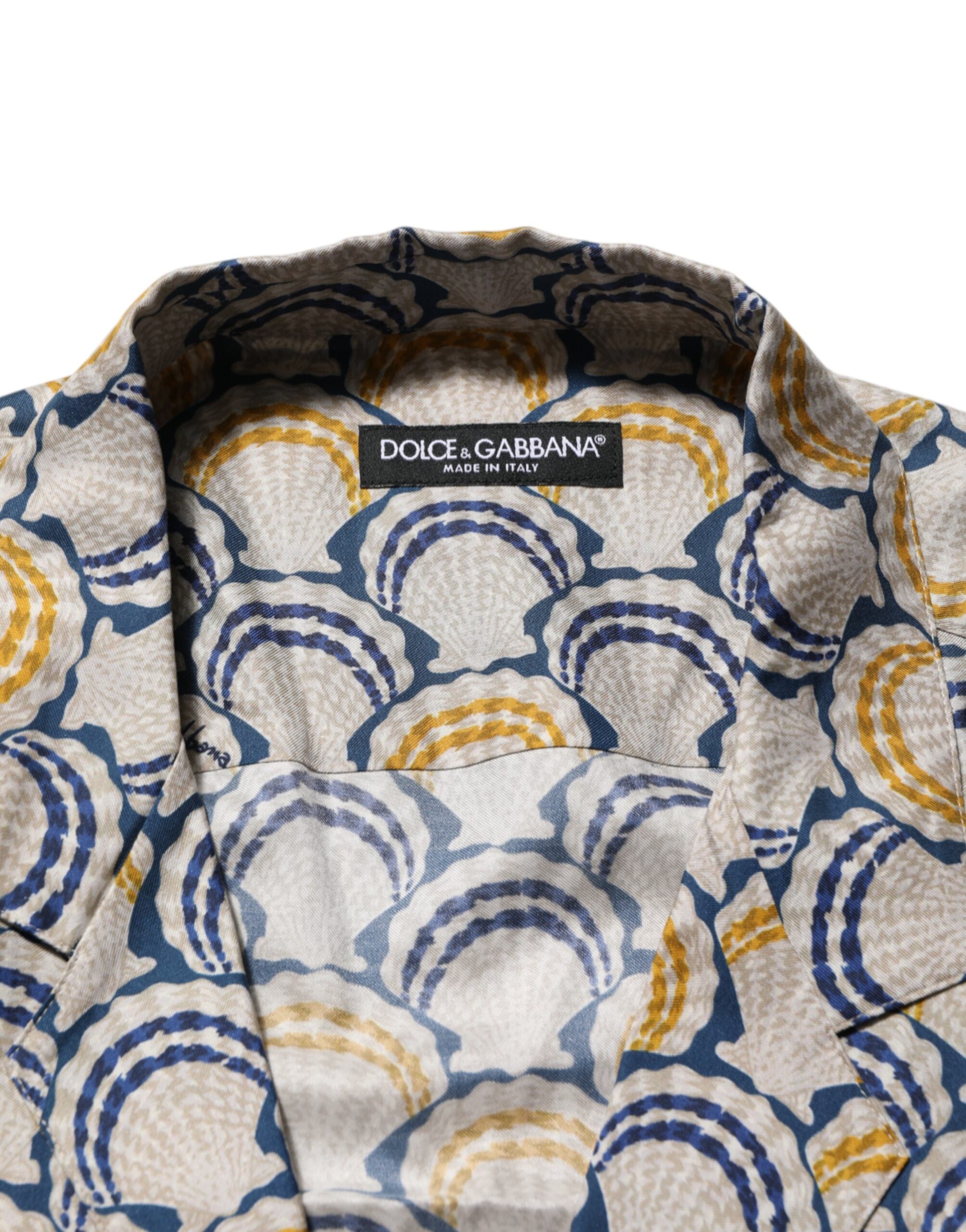 Cream Cotton Silk Hawaii Scallop Shell Print Shirt - ventzia