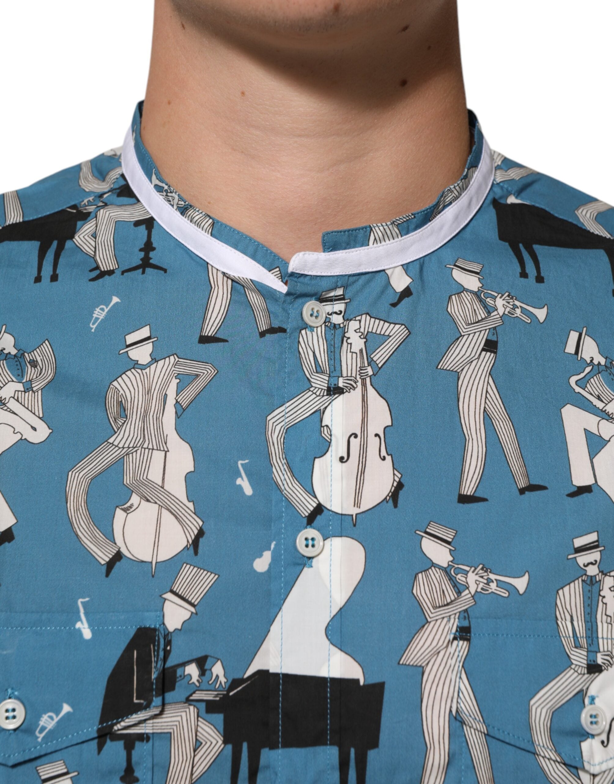 Blue Jazz Printed Cotton Button Front Shirt - ventzia
