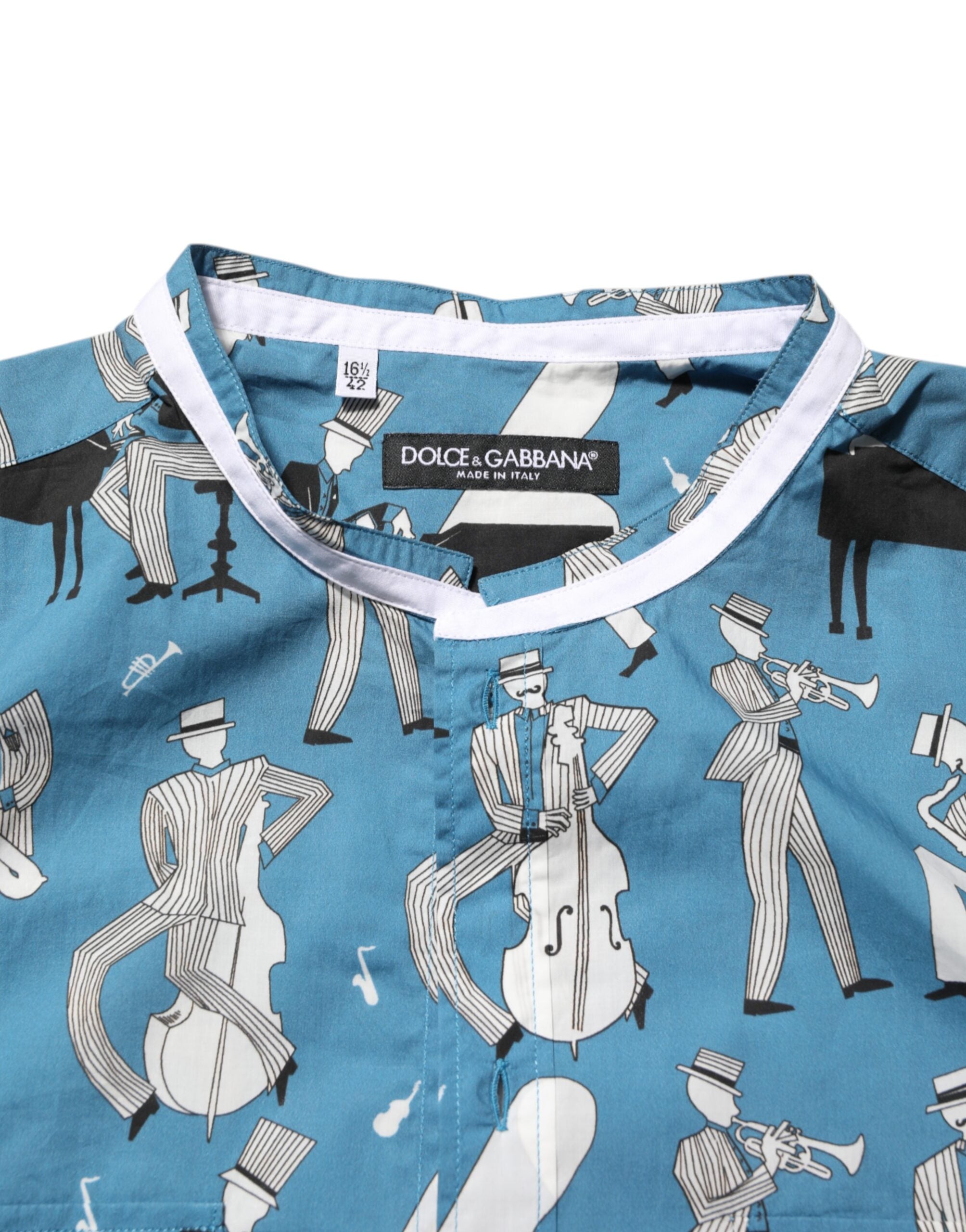 Blue Jazz Printed Cotton Button Front Shirt - ventzia