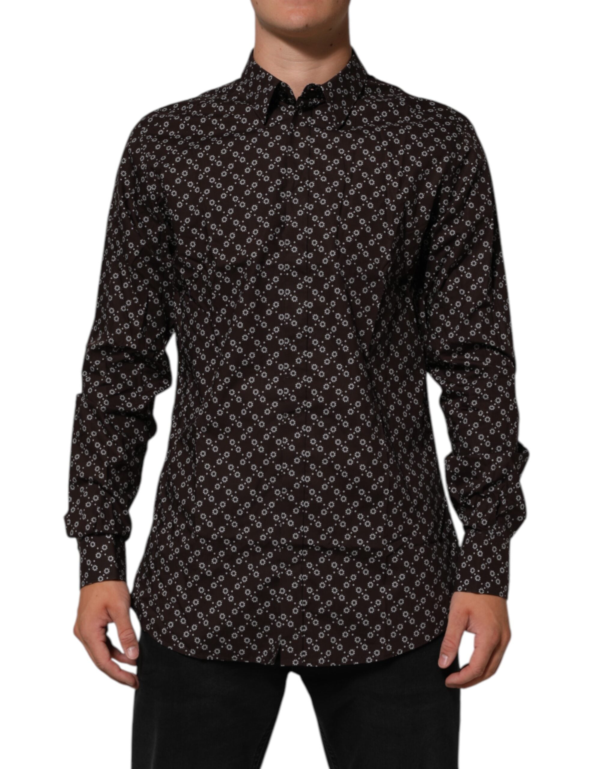 BrownFloral Collared GOLD Formal Dress Shirt - ventzia