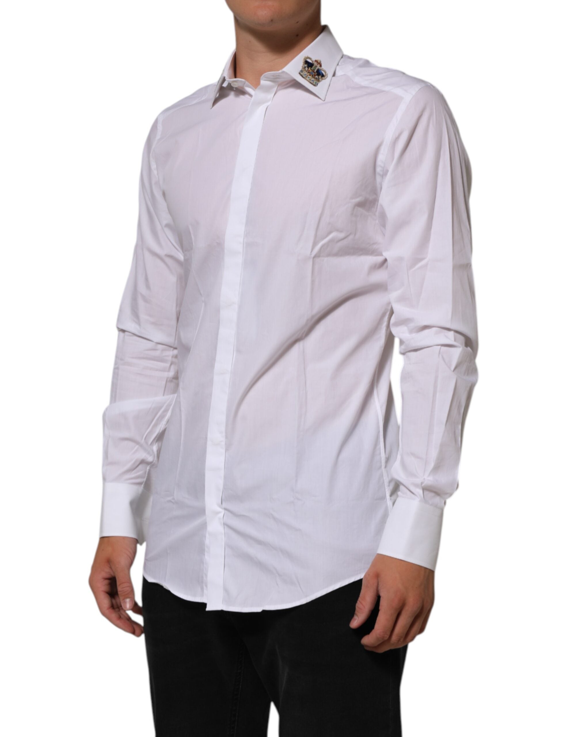 White Crown Collared GOLD Formal Dress  Shirt - ventzia