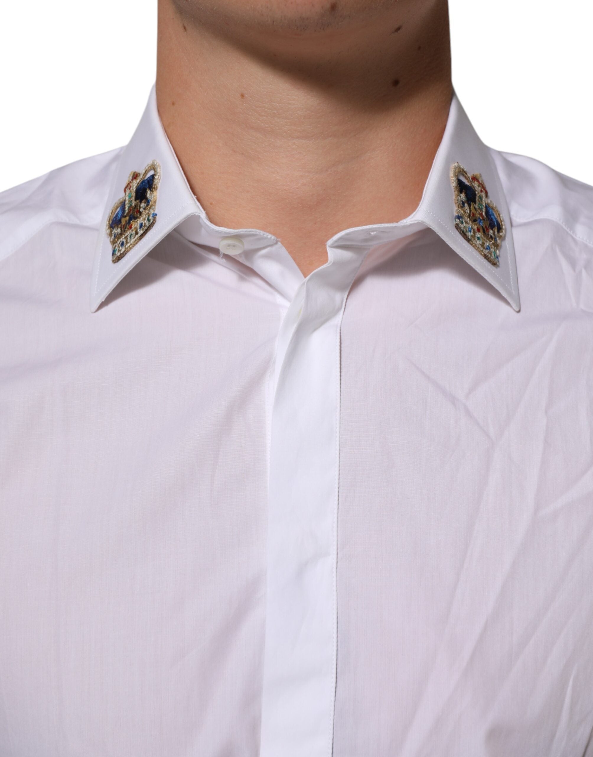 White Crown Collared GOLD Formal Dress  Shirt - ventzia