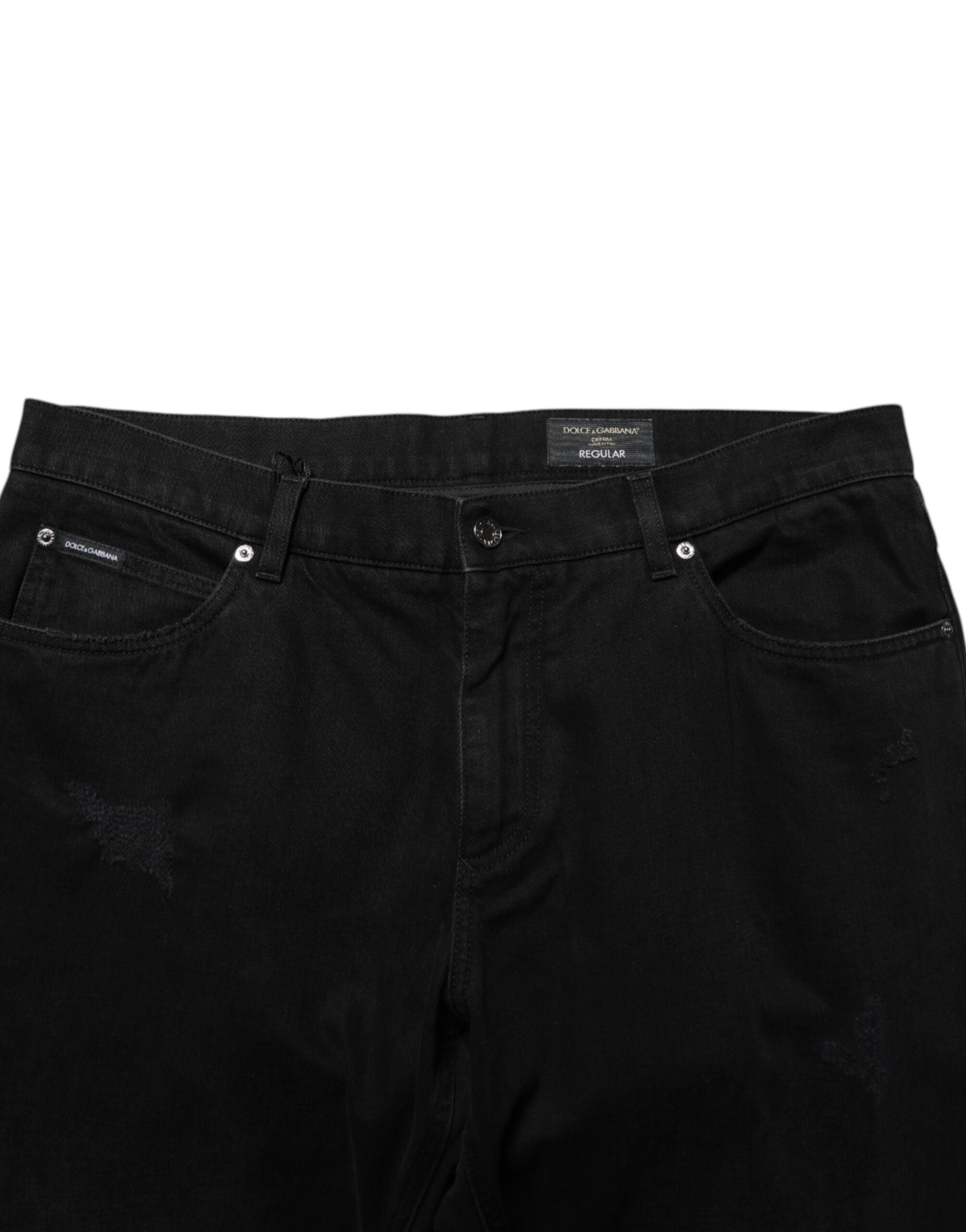 Black Cotton Regular Denim Men Trouser Jeans - ventzia