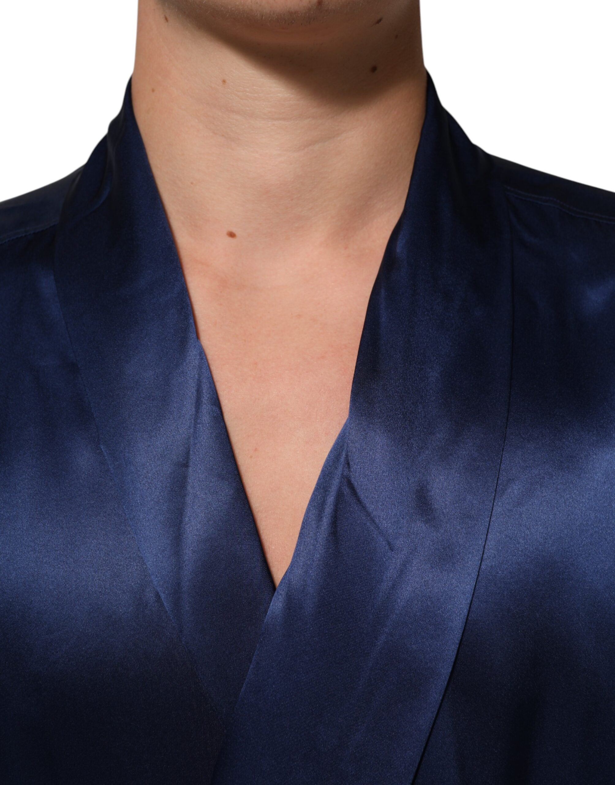 Blue Oversize Silk Satin Long Sleeves Shirt - ventzia