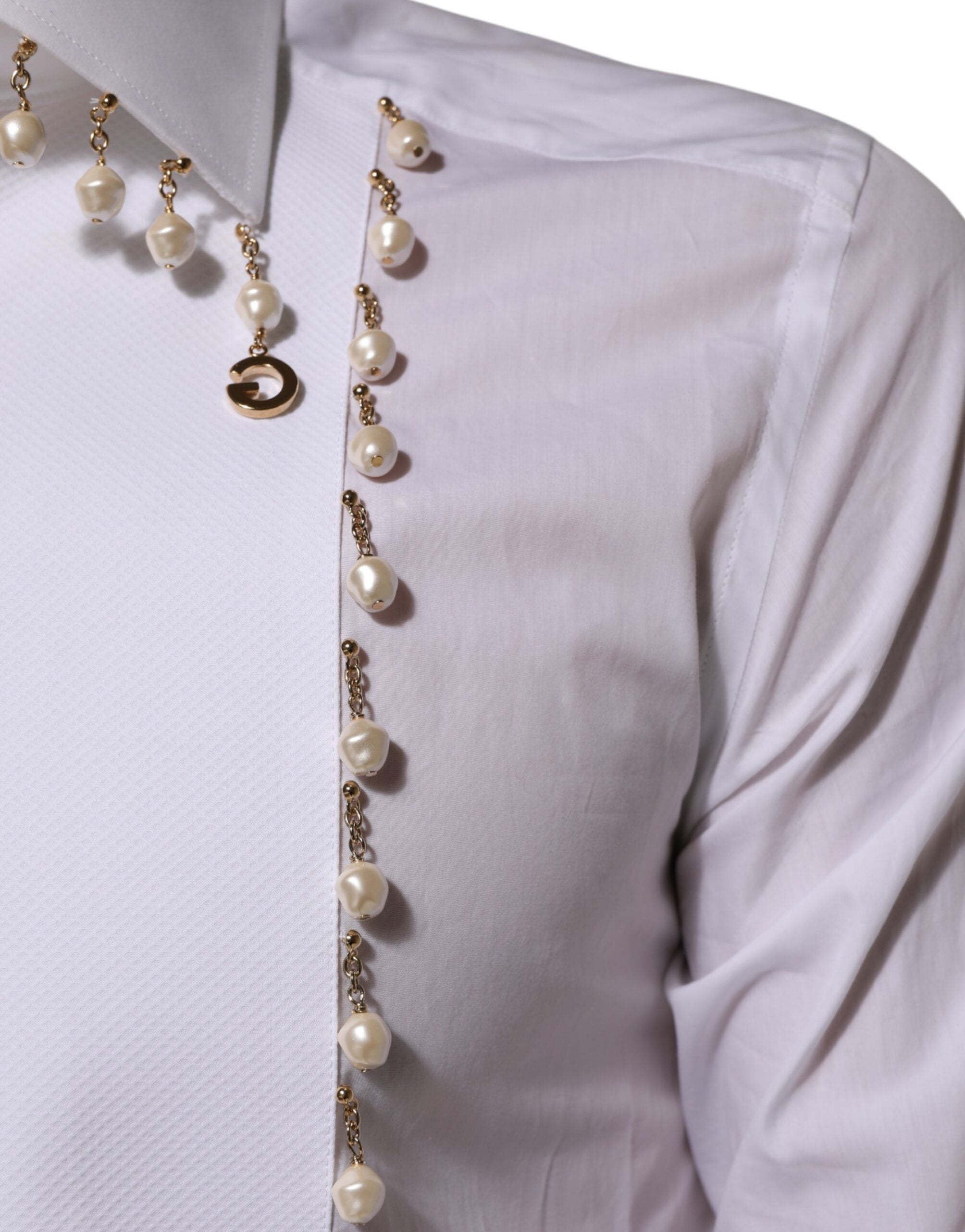 White Cotton DG Logo Pearl GOLD Formal Shirt - ventzia