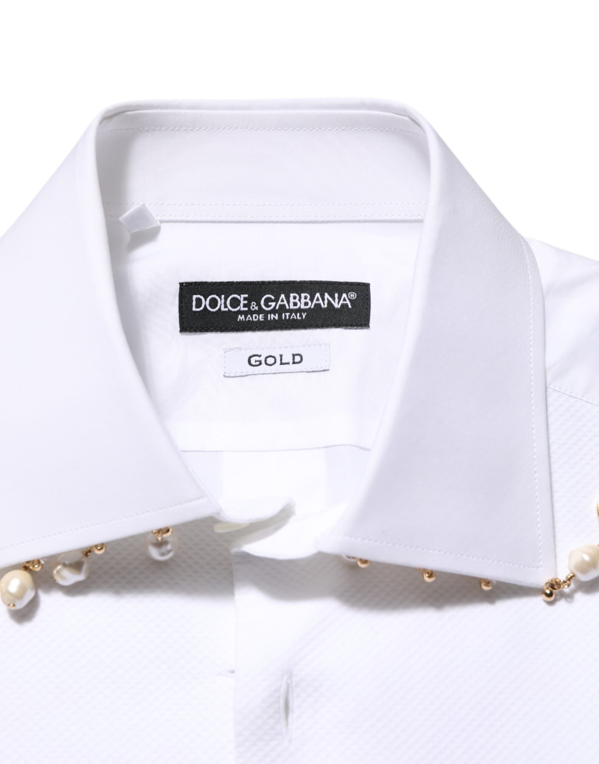 White Cotton DG Logo Pearl GOLD Formal Shirt - ventzia