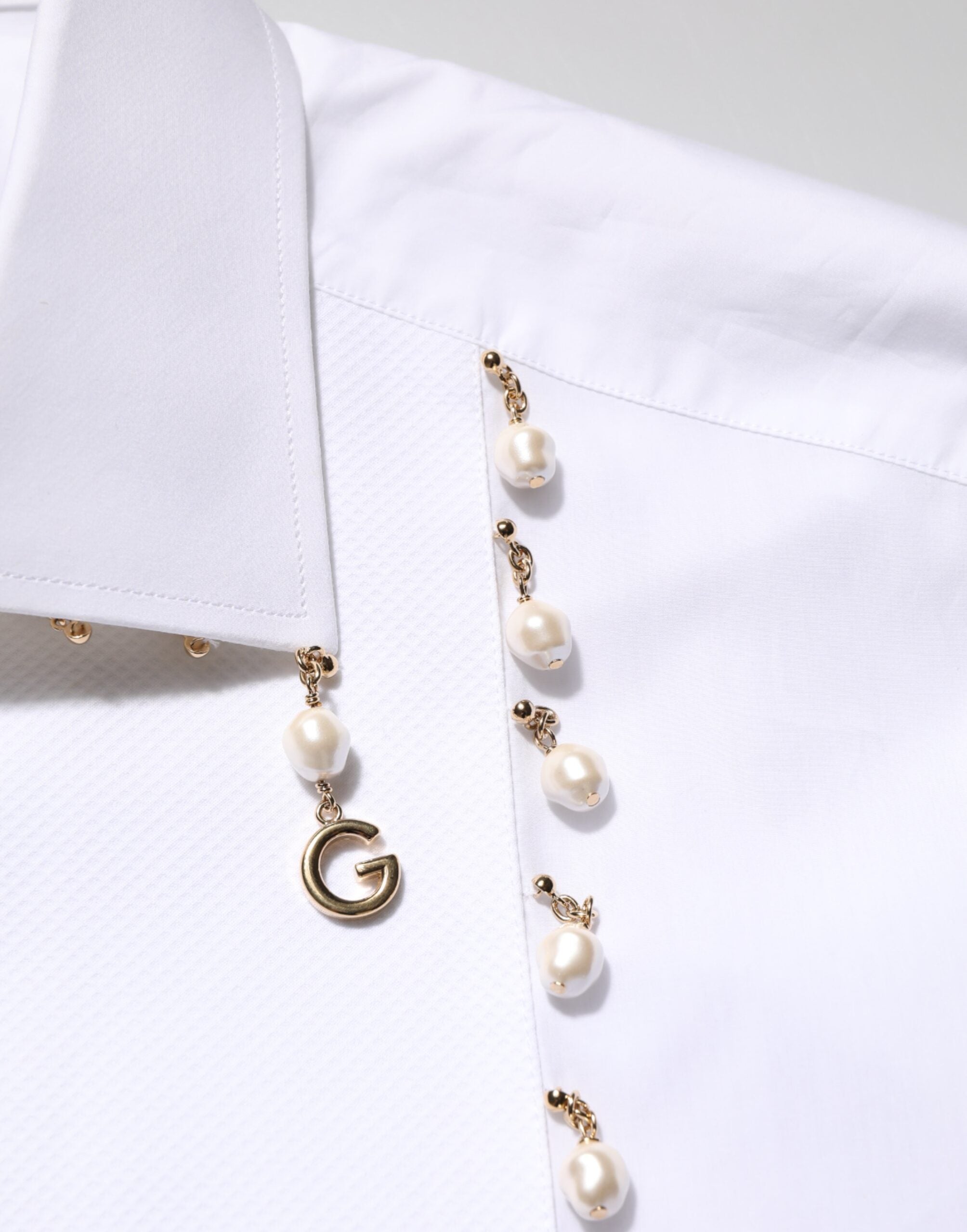 White Cotton DG Logo Pearl GOLD Formal Shirt - ventzia