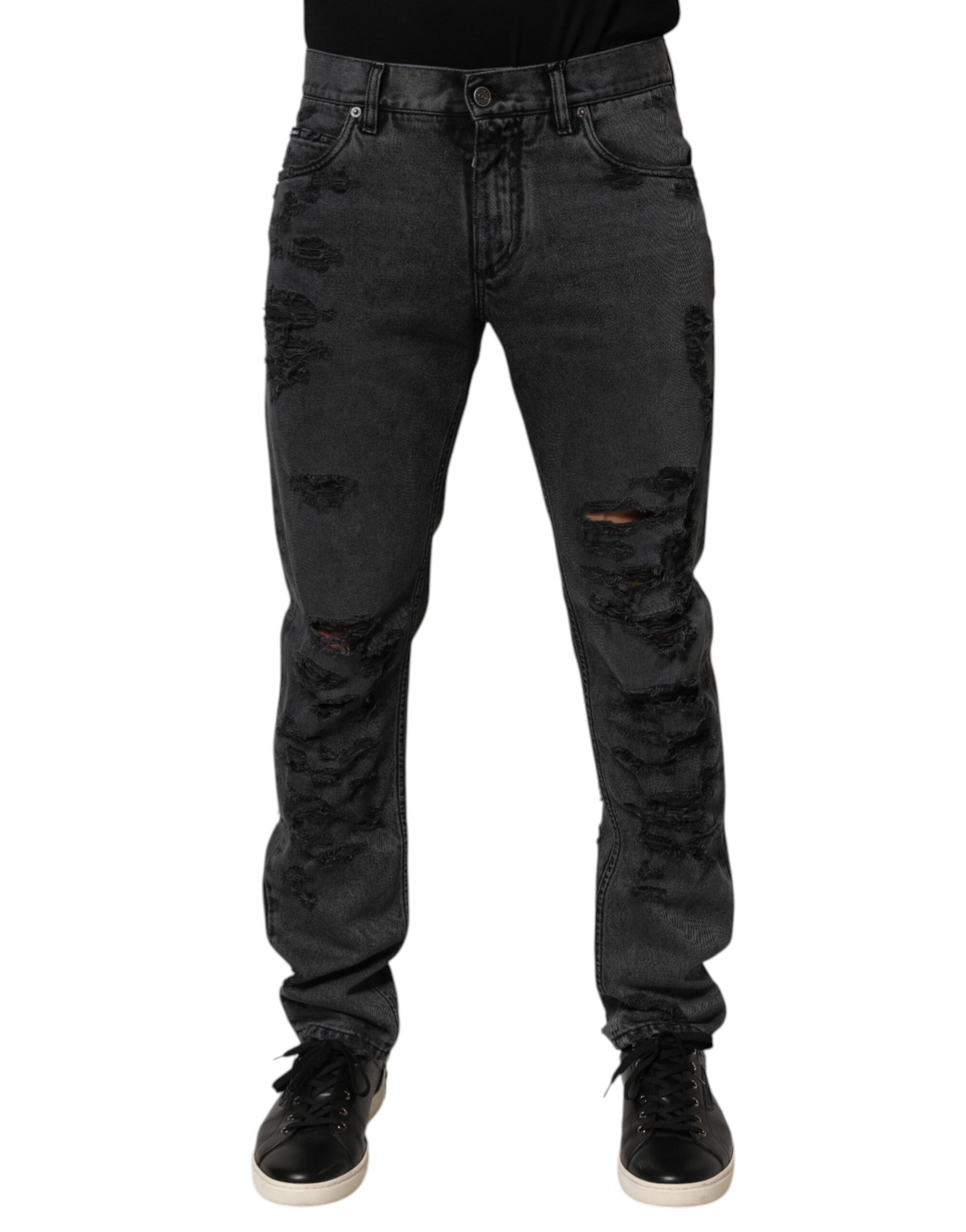 Black Tattered Skinny Cotton Men Denim Jeans - ventzia