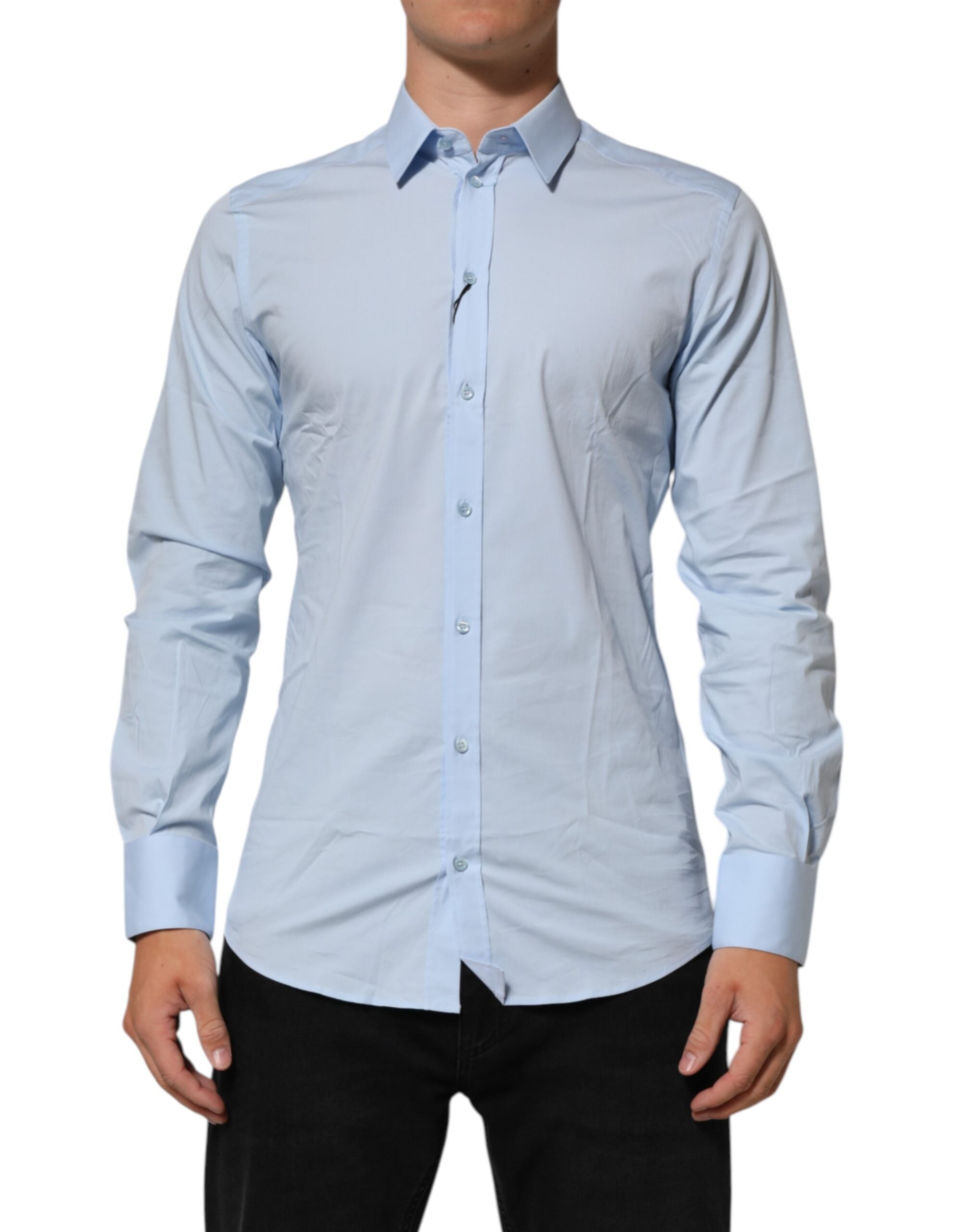 Light Blue Cotton GOLD Formal Men Dress Shirt - ventzia