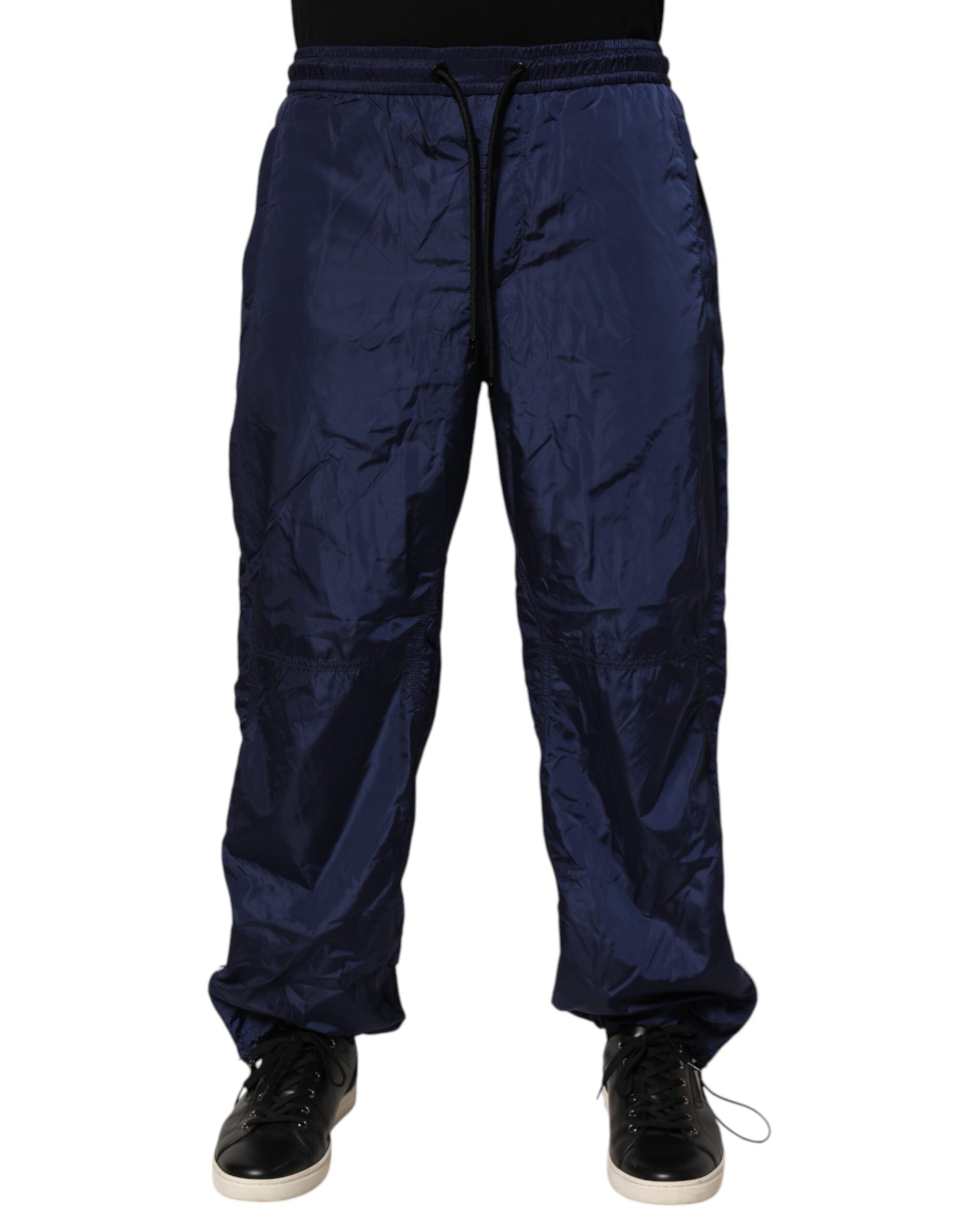 Blue Nylon Straight Jogger Sweatpants Pants - ventzia