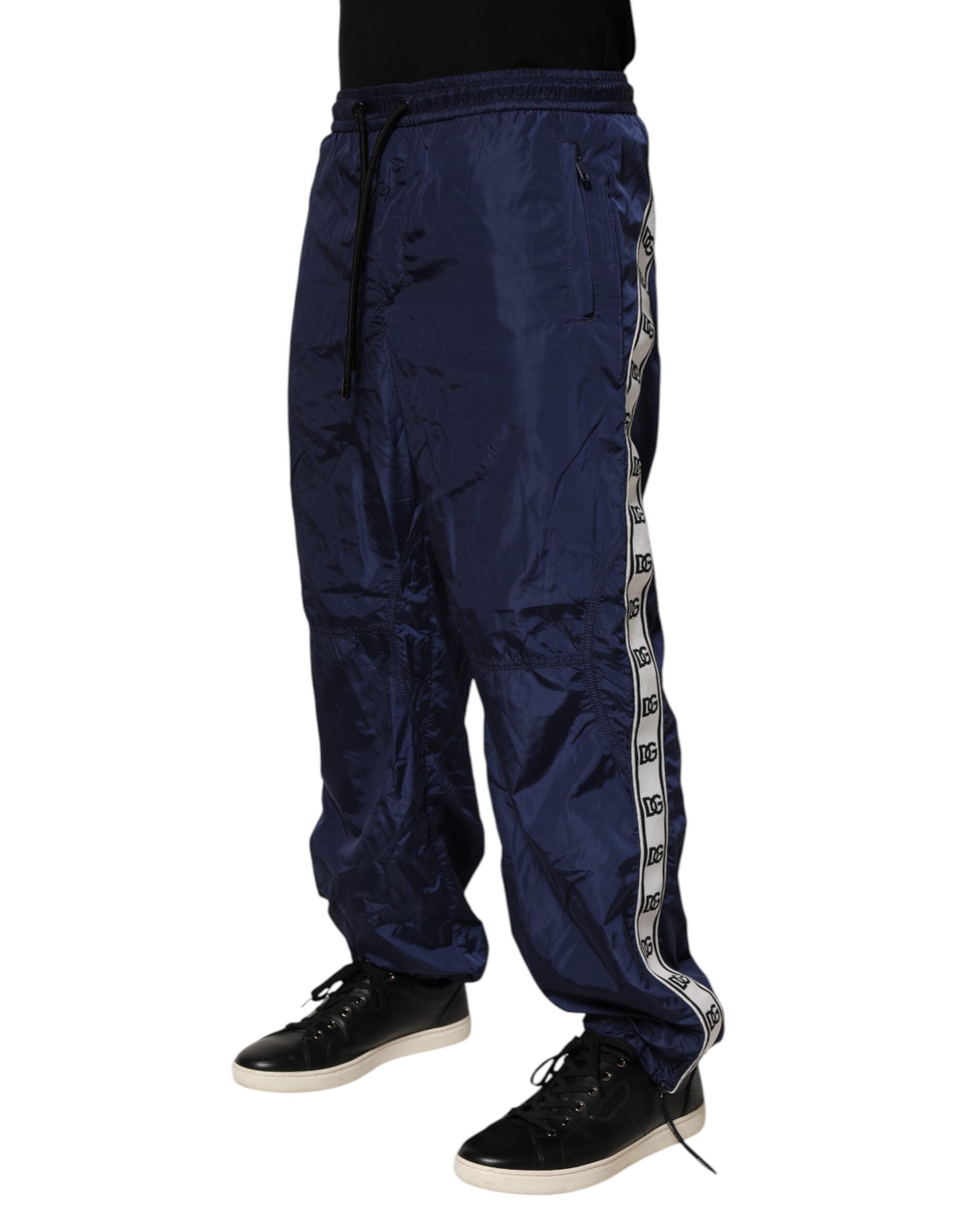 Blue Nylon Straight Jogger Sweatpants Pants - ventzia