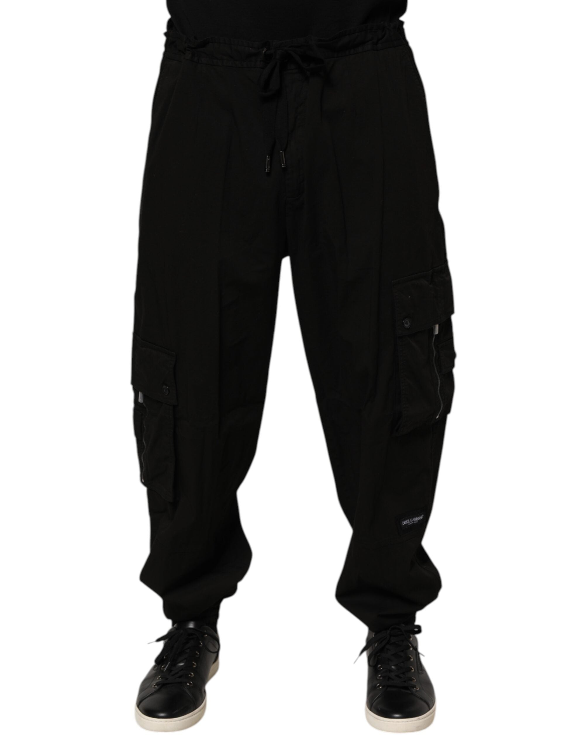 Black Cotton Cargo Jogger Sweatpants Pants - ventzia