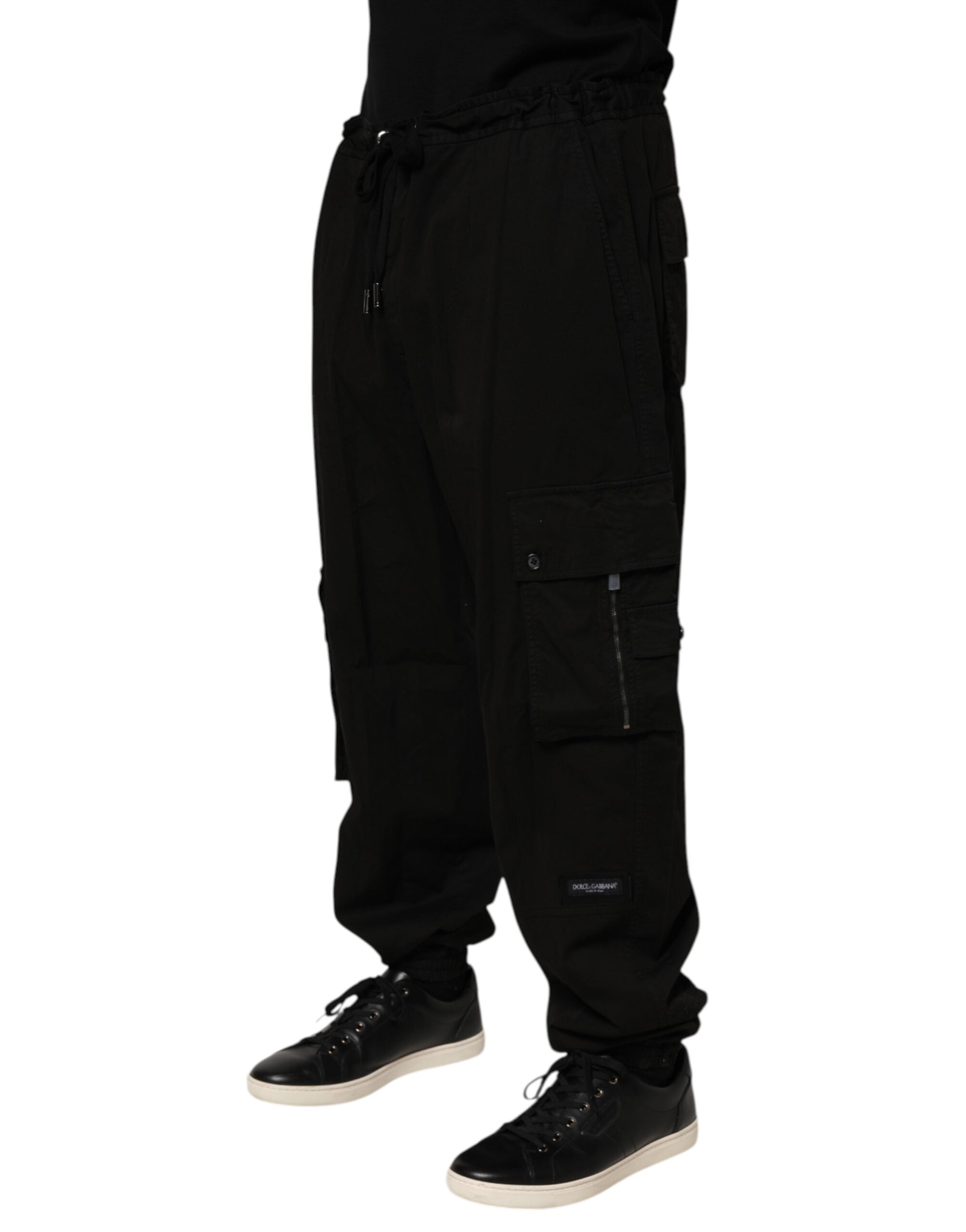 Black Cotton Cargo Jogger Sweatpants Pants - ventzia