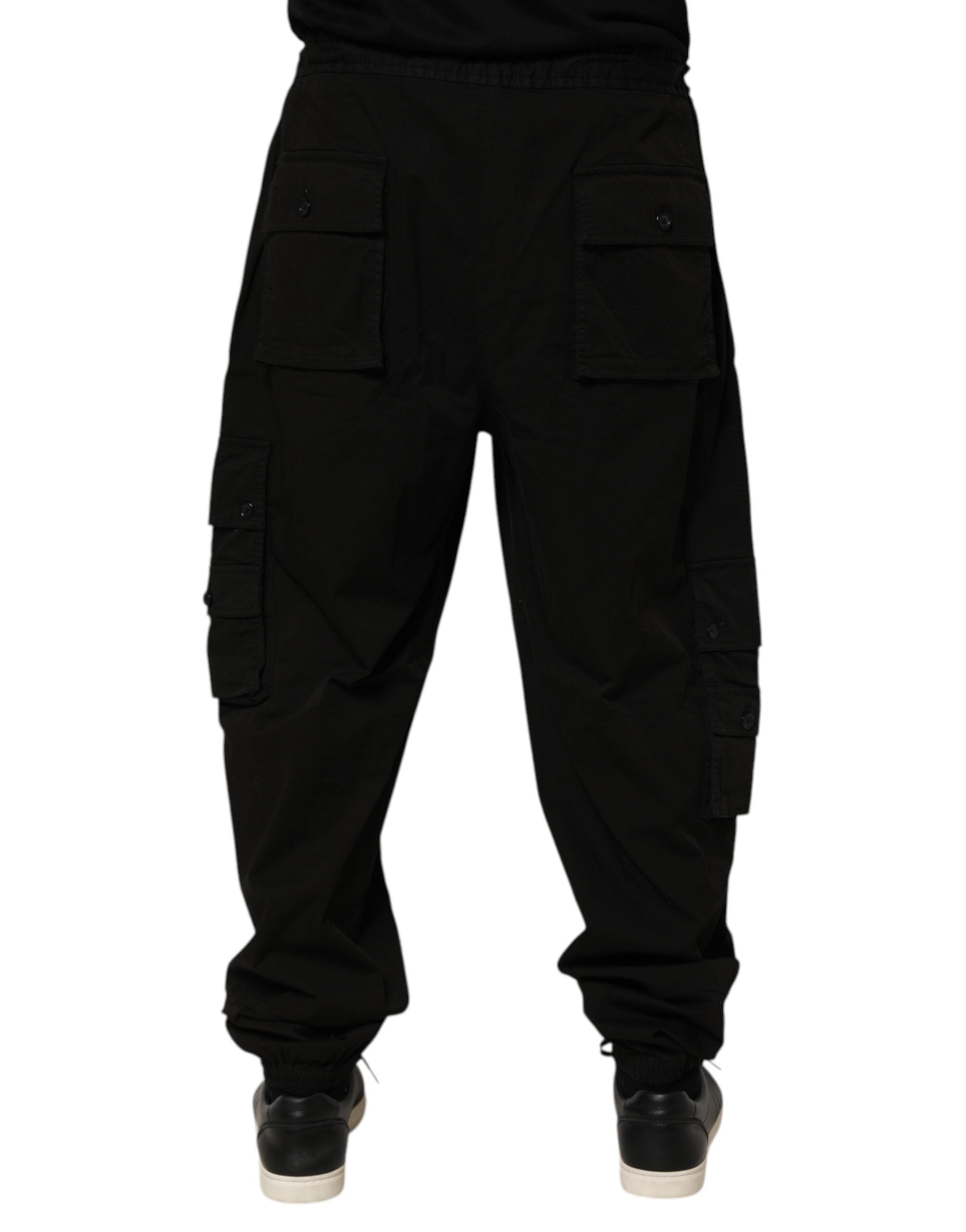 Black Cotton Cargo Jogger Sweatpants Pants - ventzia
