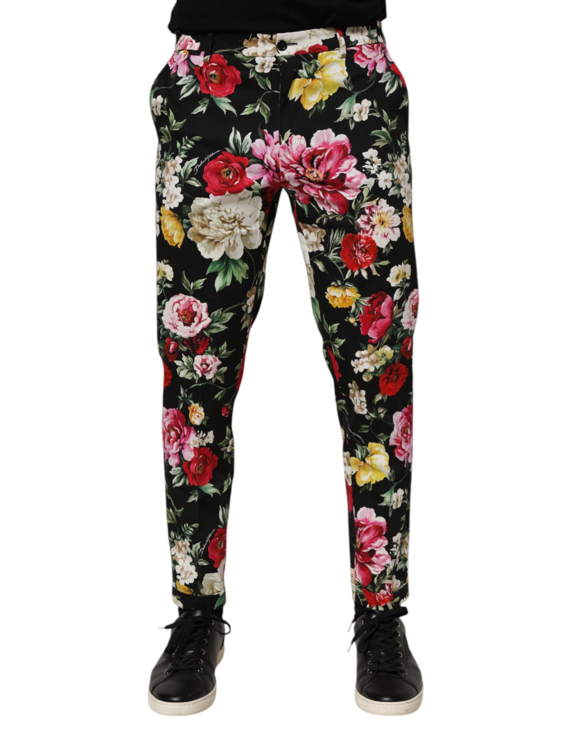 Black Floral Cotton Dress Formal Trouser Pants - ventzia