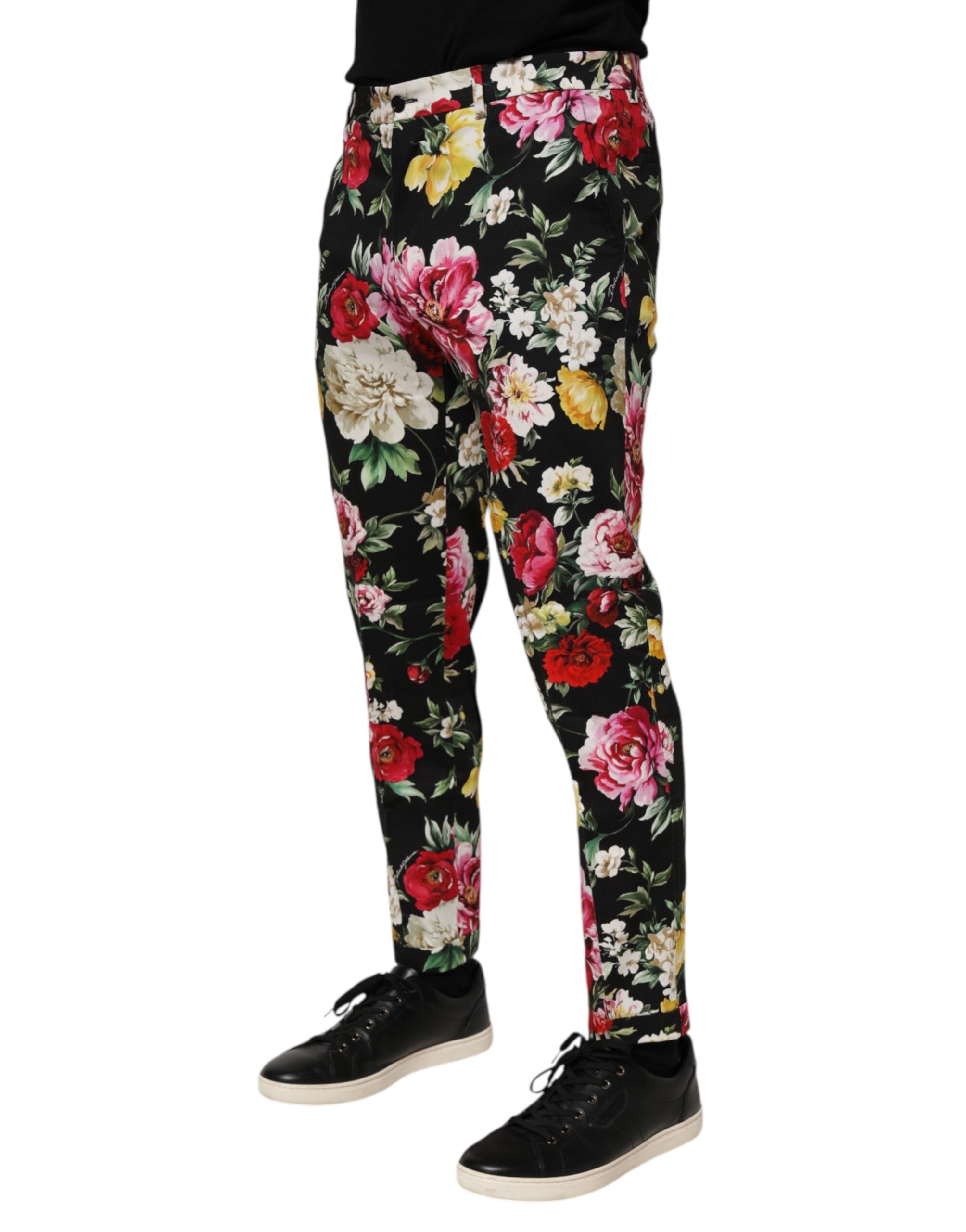 Black Floral Cotton Dress Formal Trouser Pants - ventzia