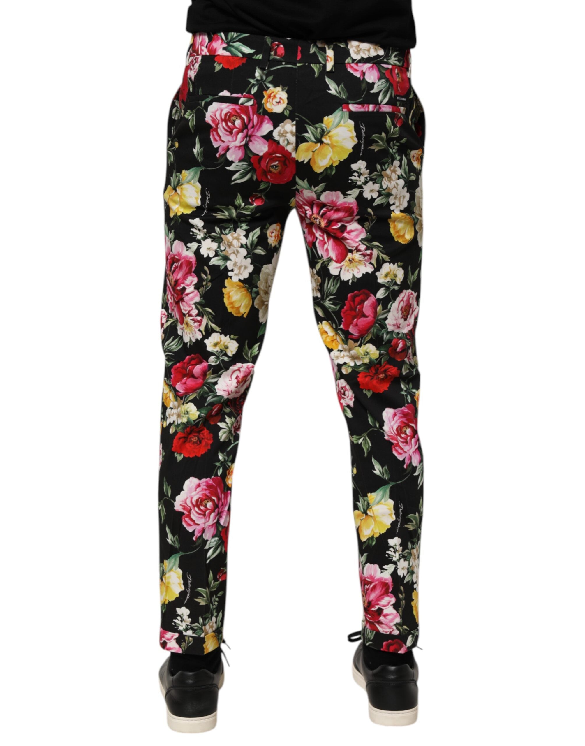 Black Floral Cotton Dress Formal Trouser Pants - ventzia