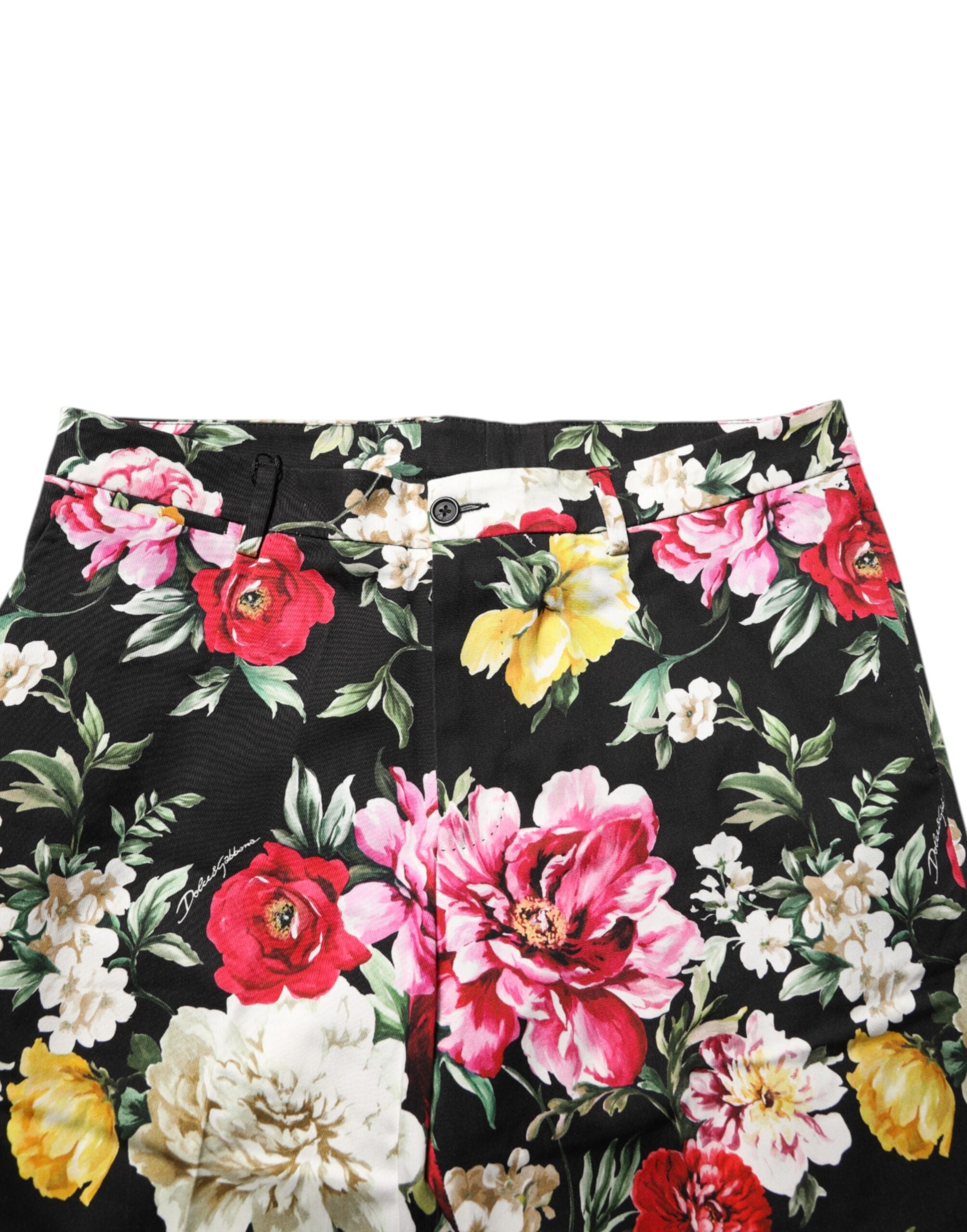 Black Floral Cotton Dress Formal Trouser Pants - ventzia