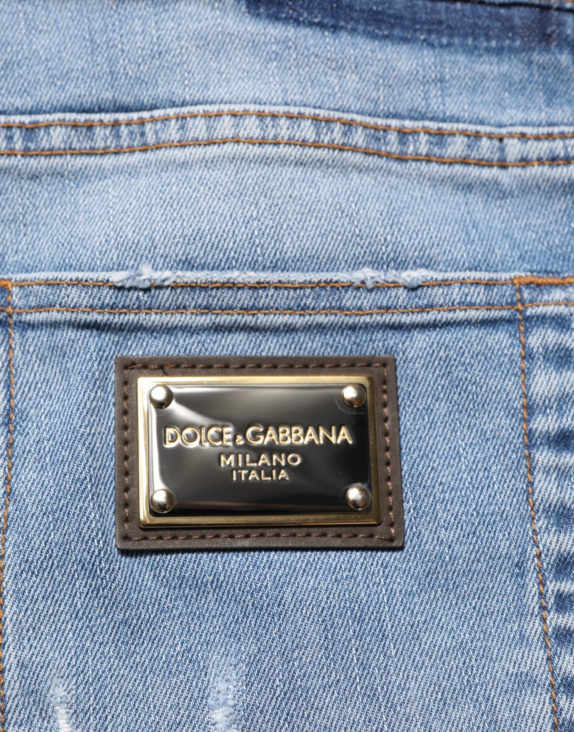 Blue Tattered Slim Fit Cotton Denim Jeans - ventzia