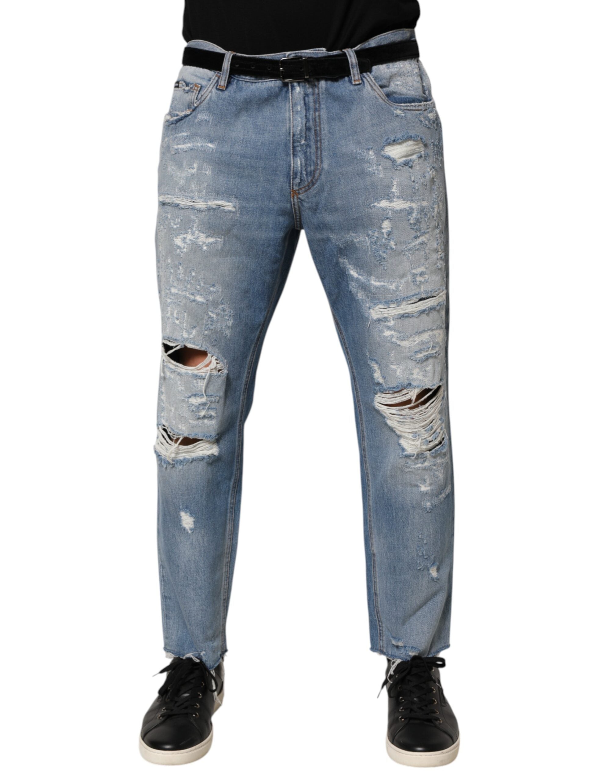 Blue Distressed Ripped Denim Trouser Jeans - ventzia