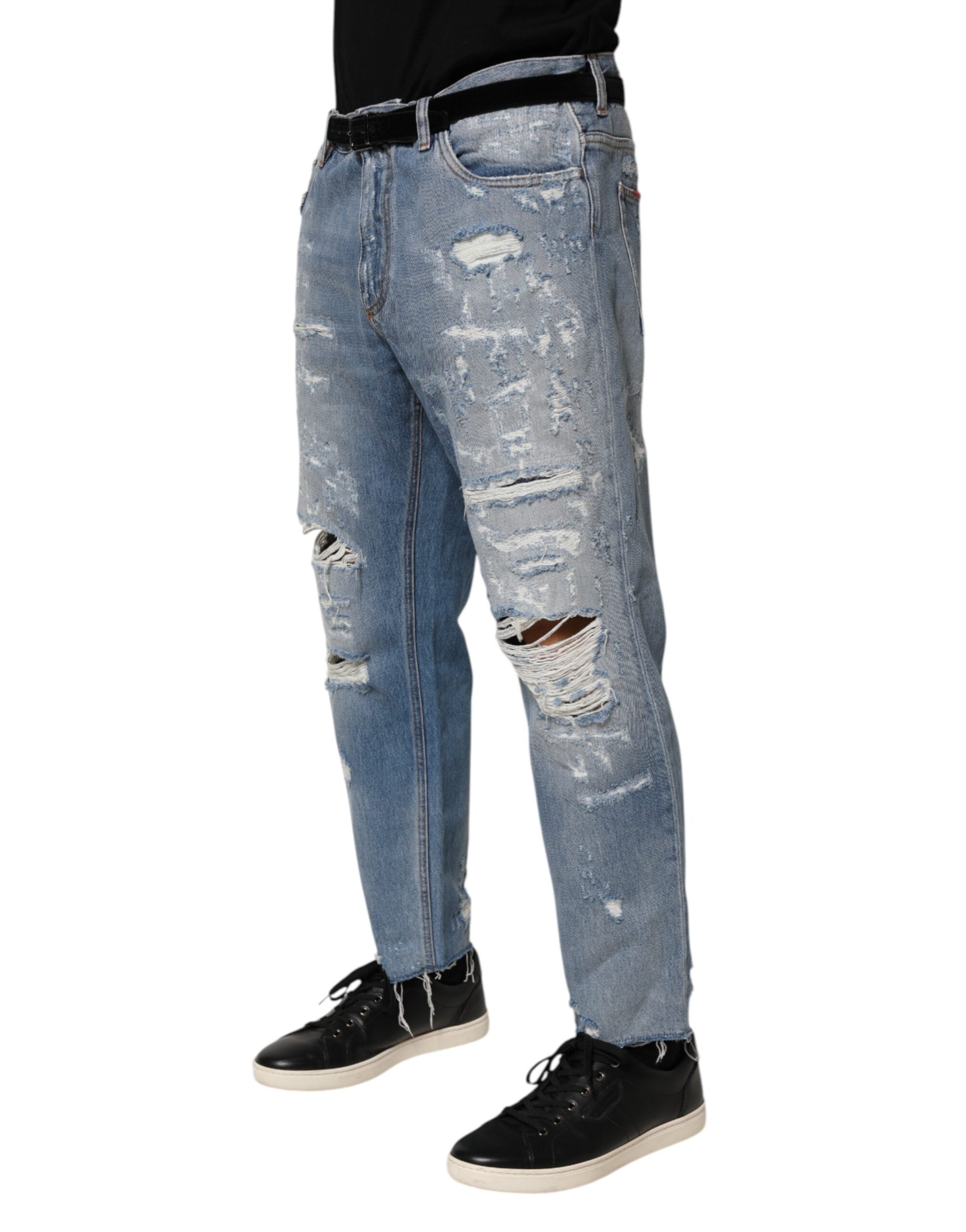 Blue Distressed Ripped Denim Trouser Jeans - ventzia